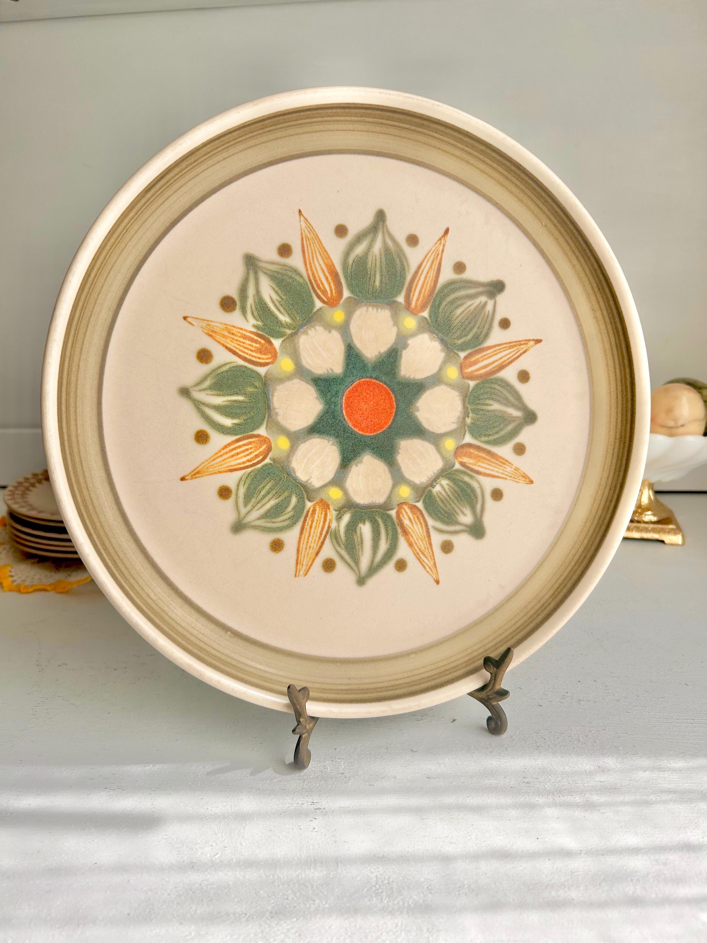 Vintage Denby-Langley Sherwood Dinner Plate: England Stoneware, Orange & Green