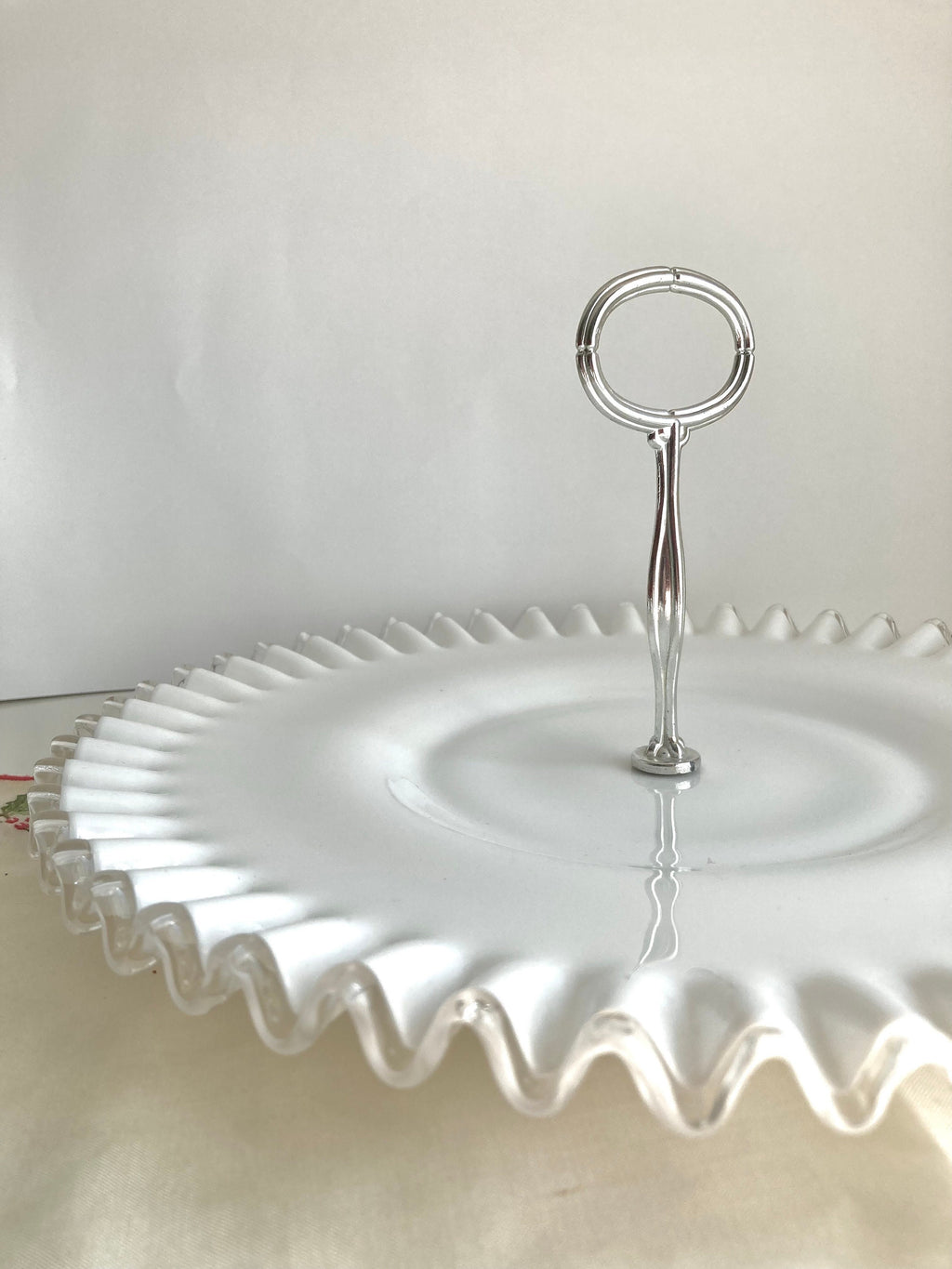 Vintage Fenton Silvercrest Milk Glass: Crimped Bowl or Serving Tray