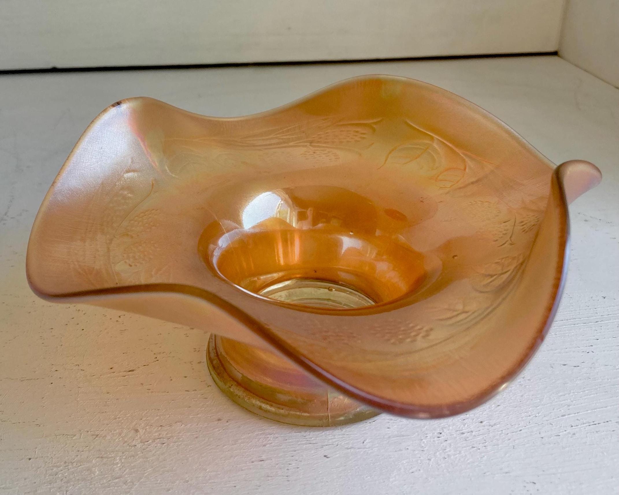 Vintage FENTON Blackberry Spray Carnival Glass Bowl - Marigold Bon bon Dish