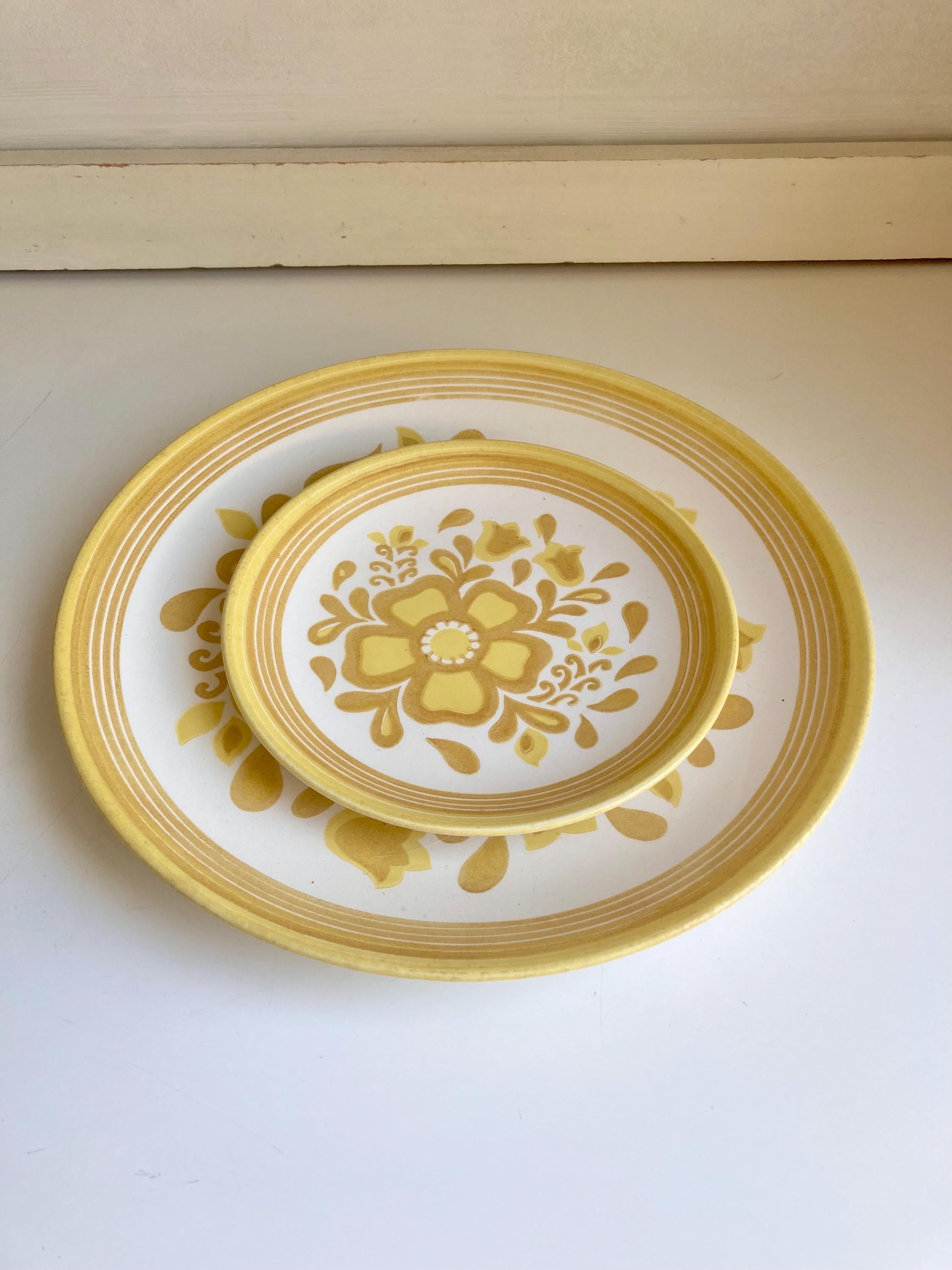 Vintage Cavalier Ironstone Plate Set: Yellow Floral Royal China USA