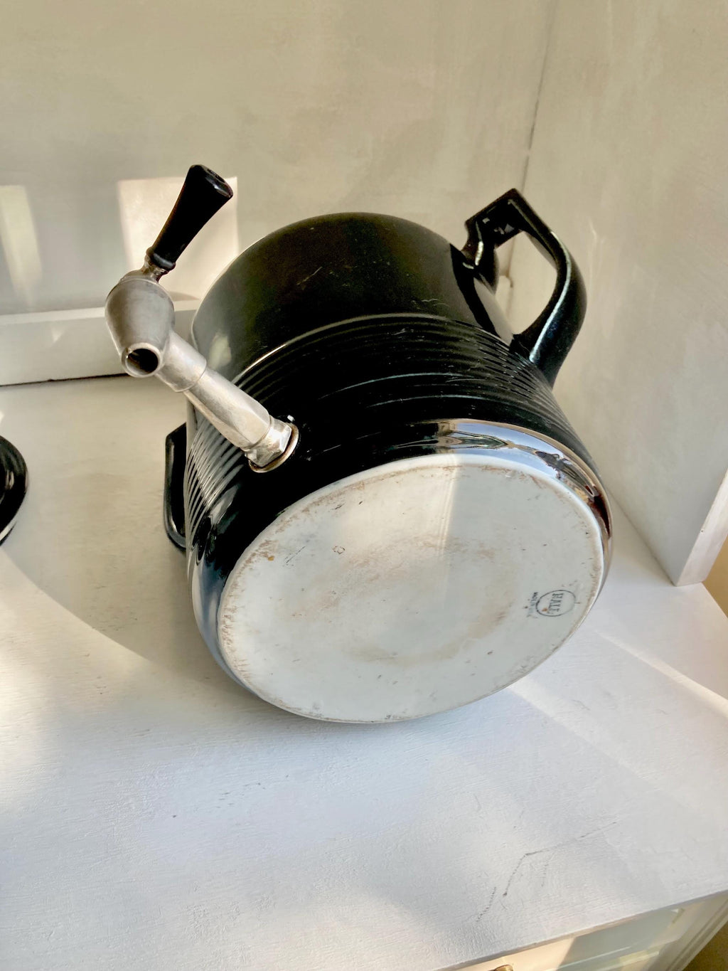Vintage Art Deco Black Ceramic Beverage Dispenser - Hall China Co, USA