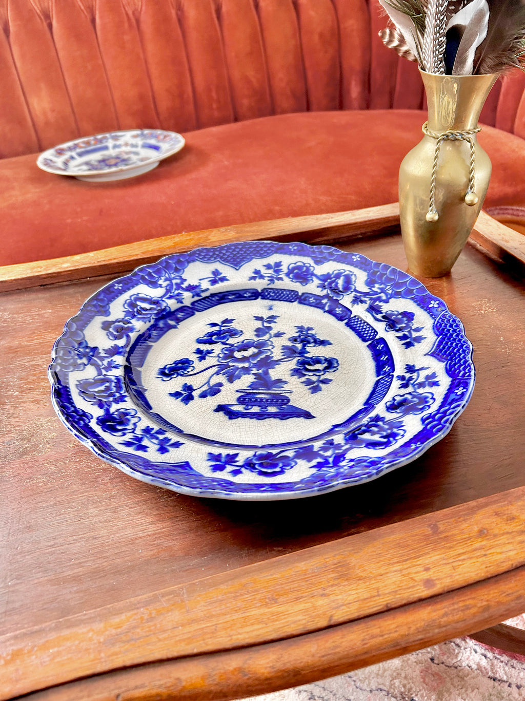 Antique Flow Blue Pekin Platter Staffordshire England