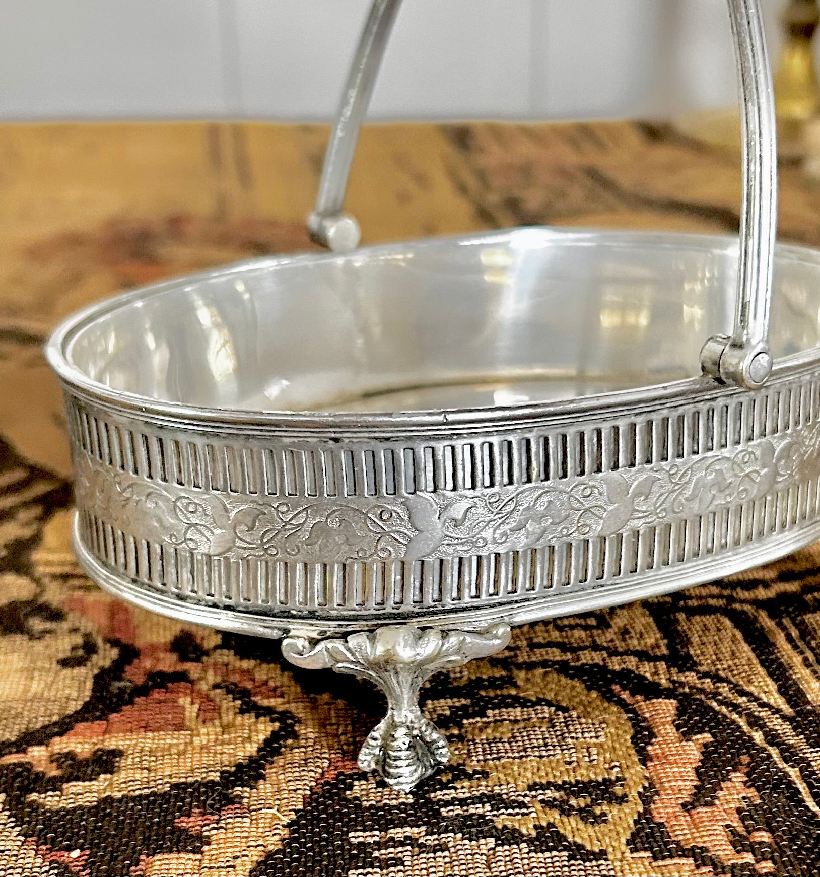 Small Vintage Silverplate Footed Basket