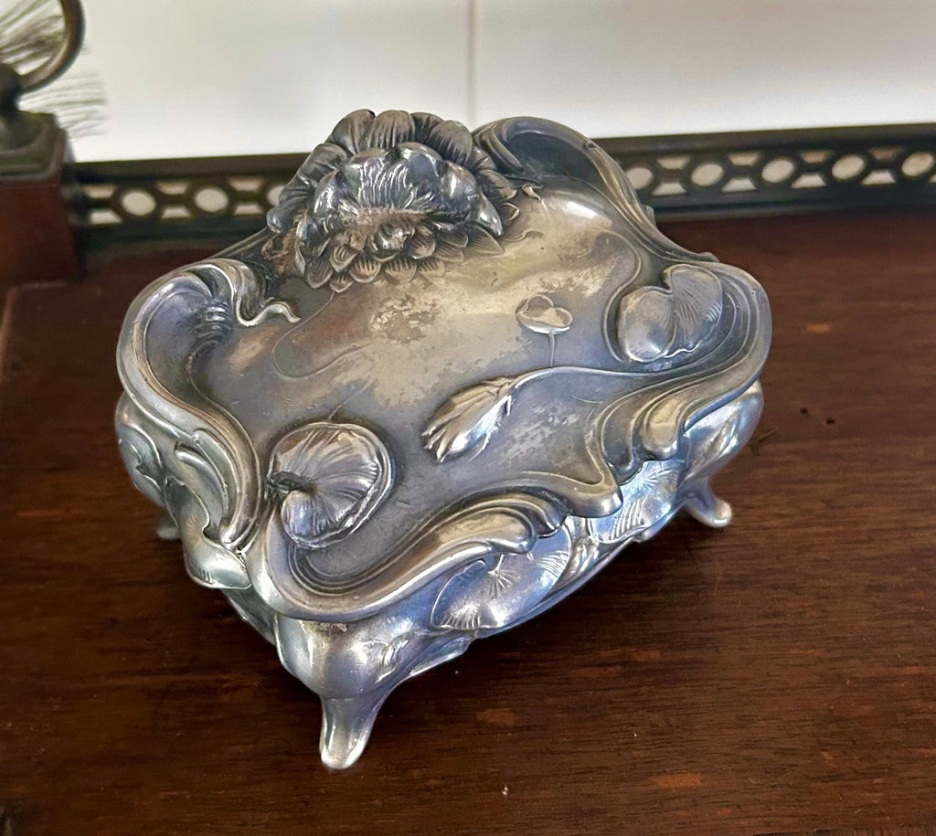 Antique Metal Art Nouveau Trinket Box WB Mfg Co
