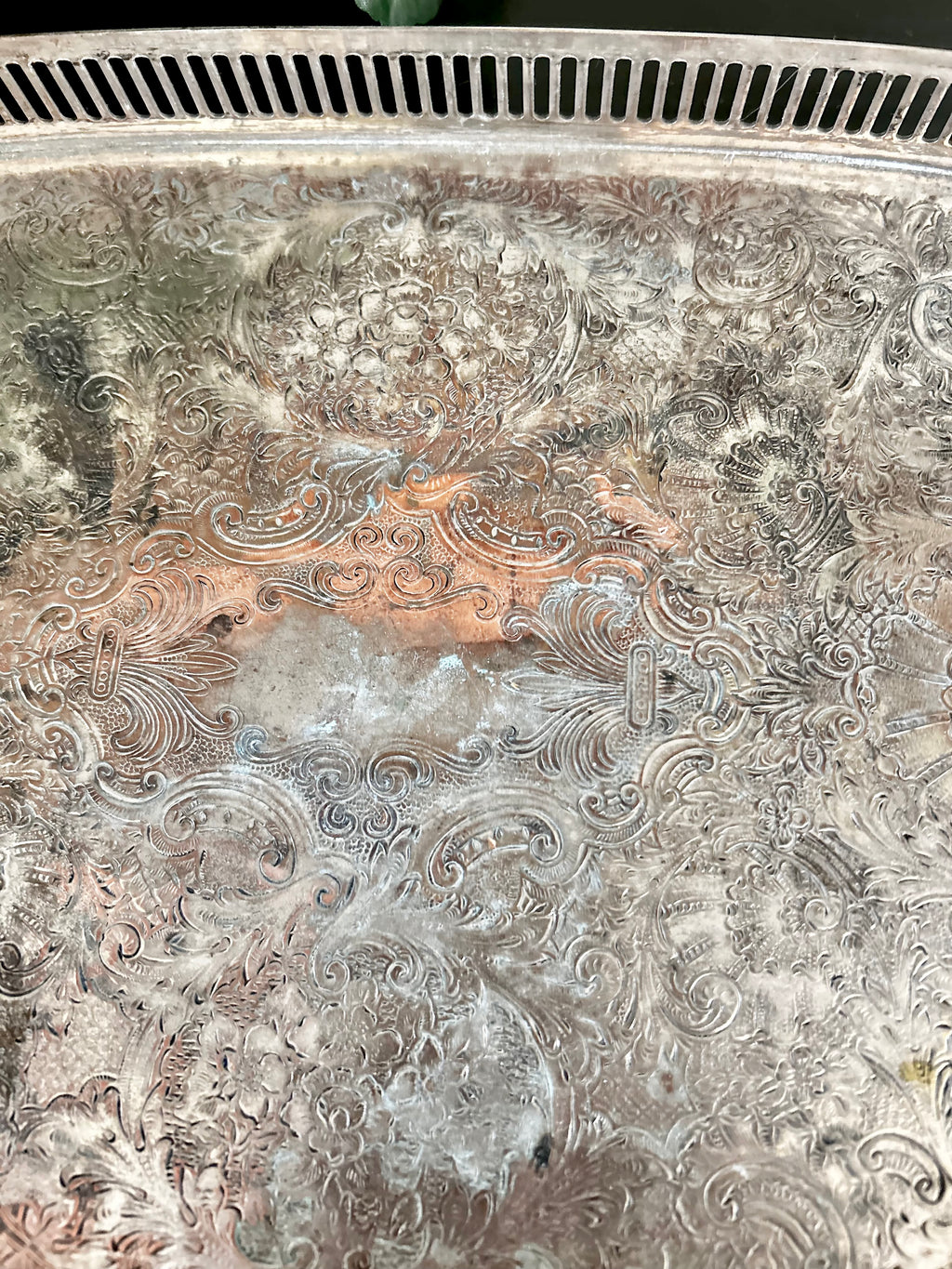 Small Vintage Silver plate Tray with Reticulated Raised Rim