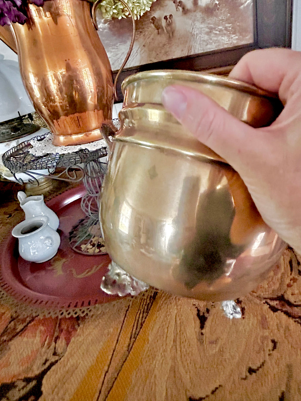 Vintage Solid Brass Footed Cachepot