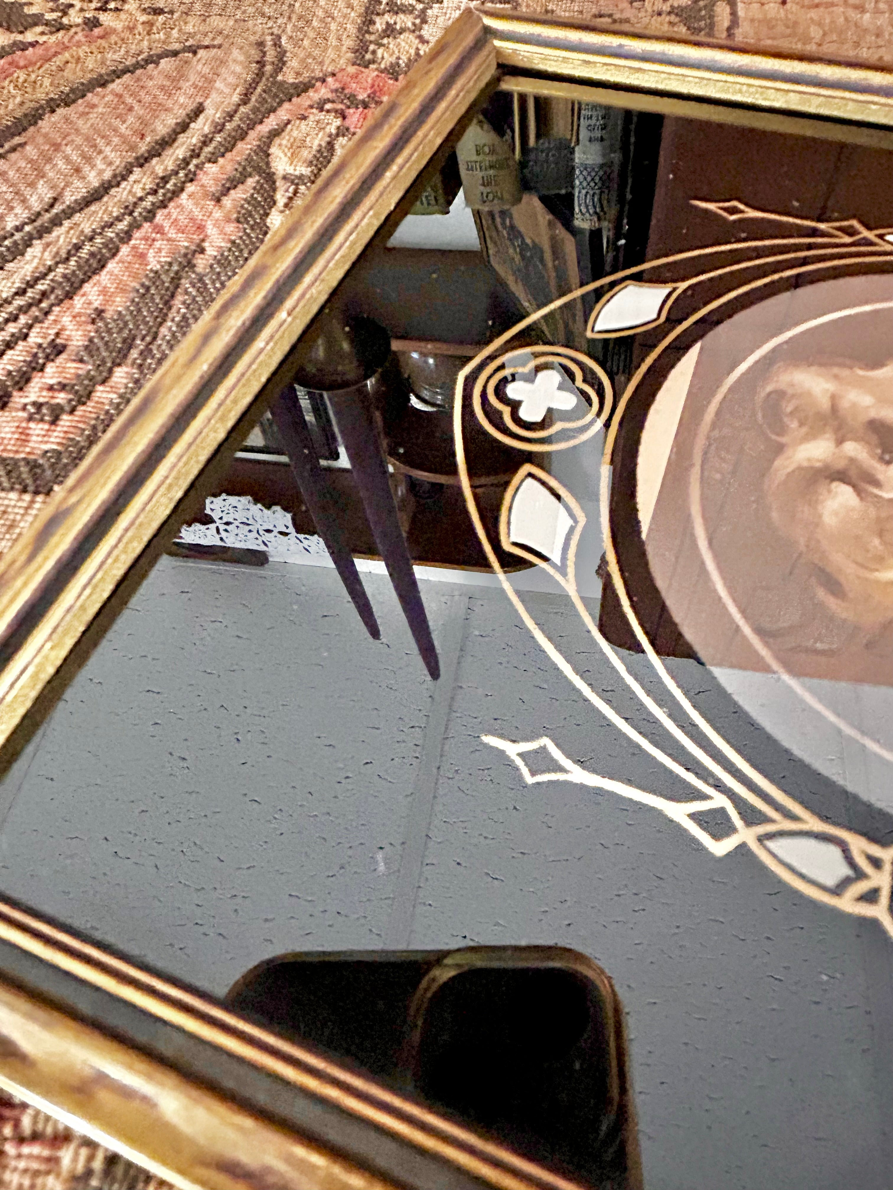 Art Deco "Light of the World" Portrait with Reverse Painted Glass