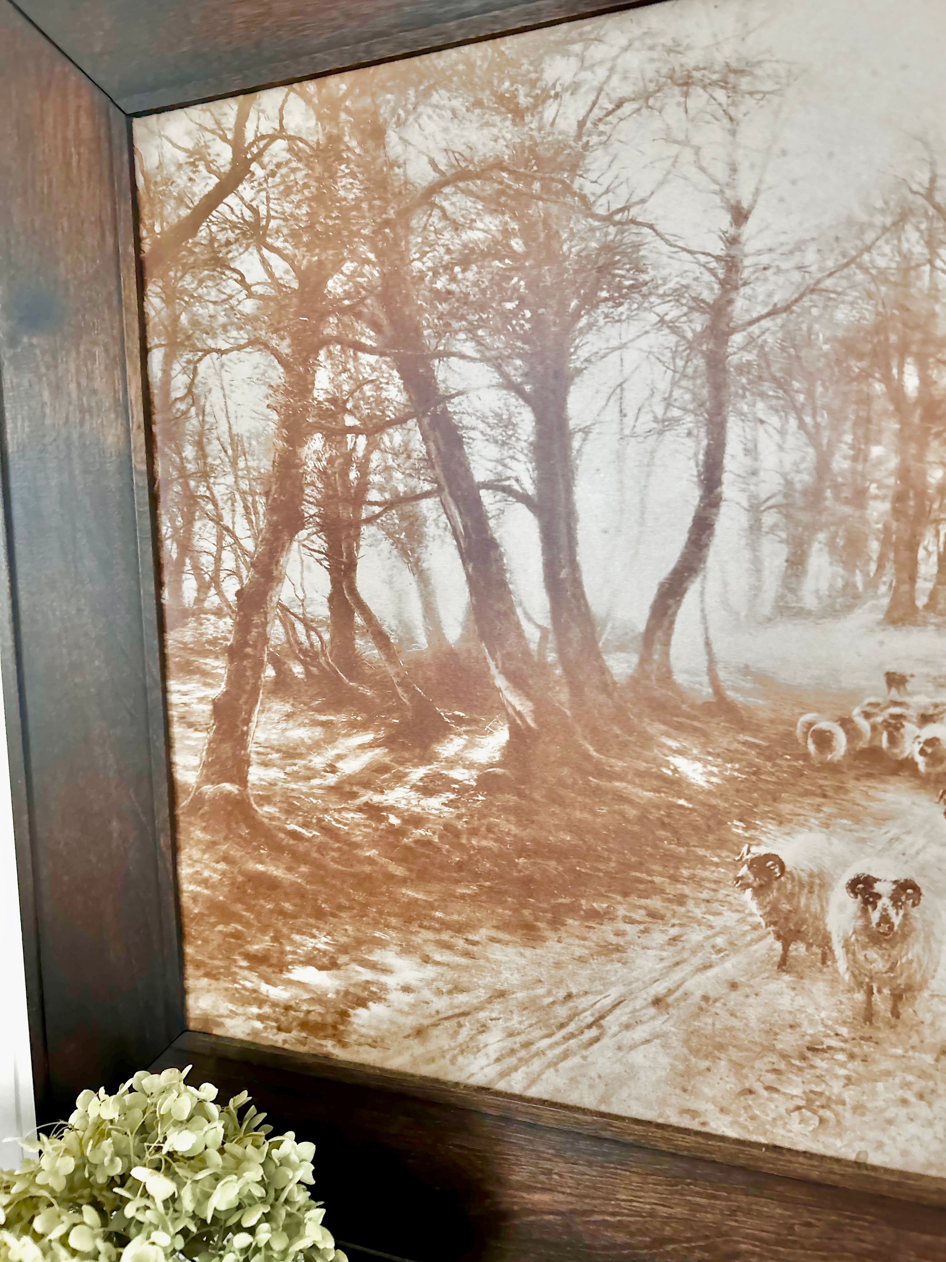 Large Vintage Wooden-Framed Pastoral Print