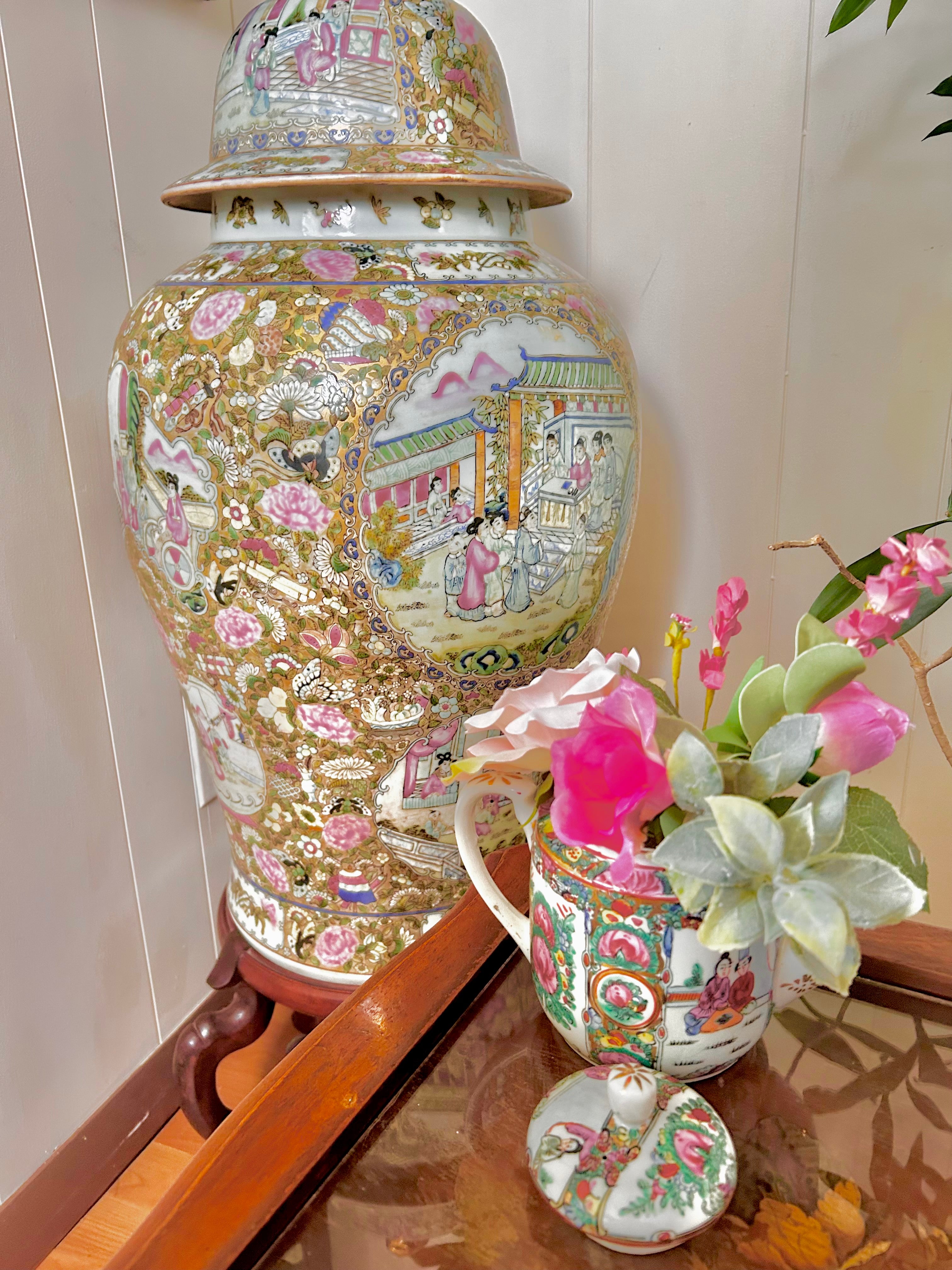 Antique Huge Sized Famille Rose (Medallion) Floor Ginger Jar Vase - flawless