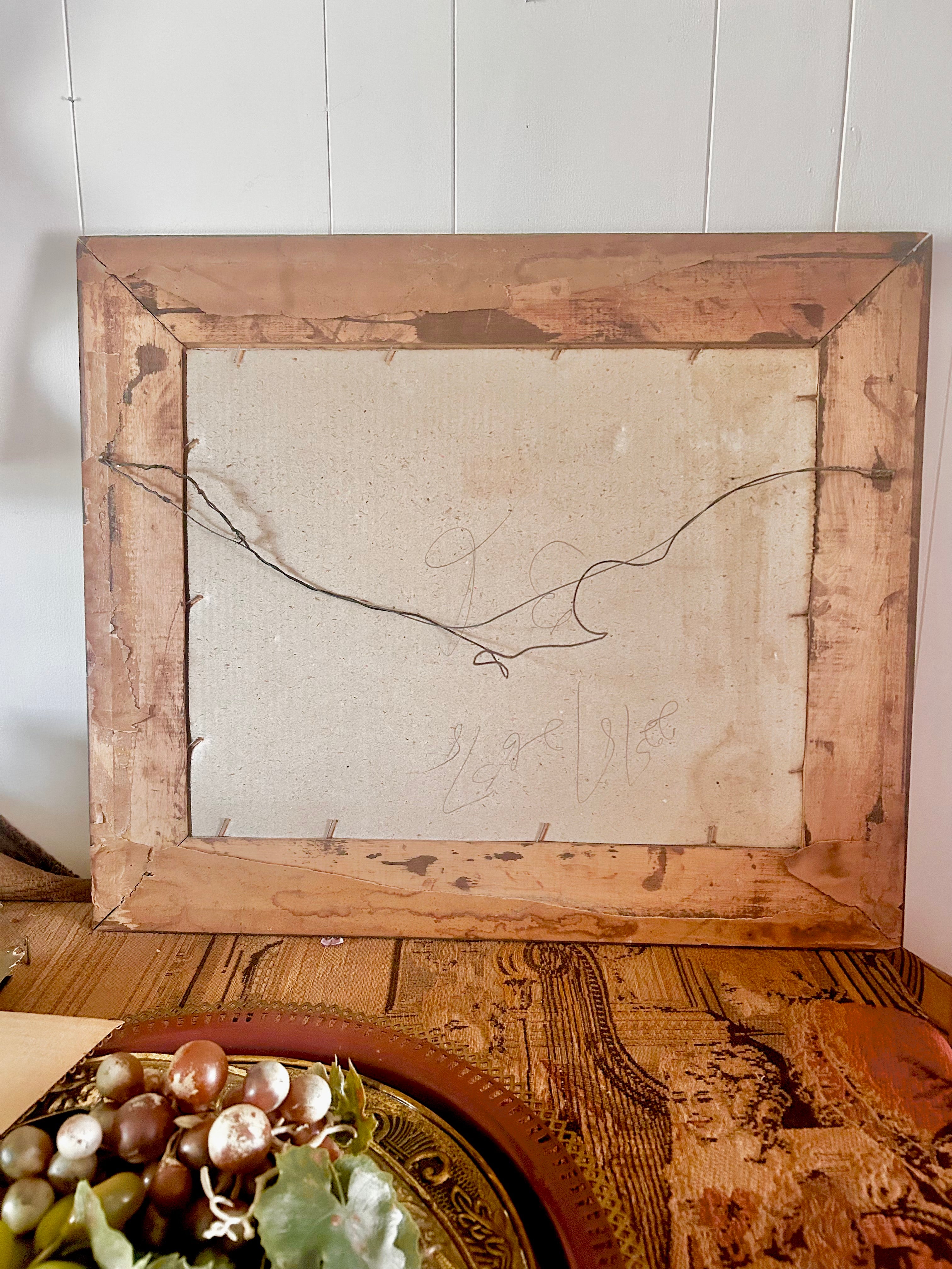 Large Vintage Wooden-Framed Pastoral Print