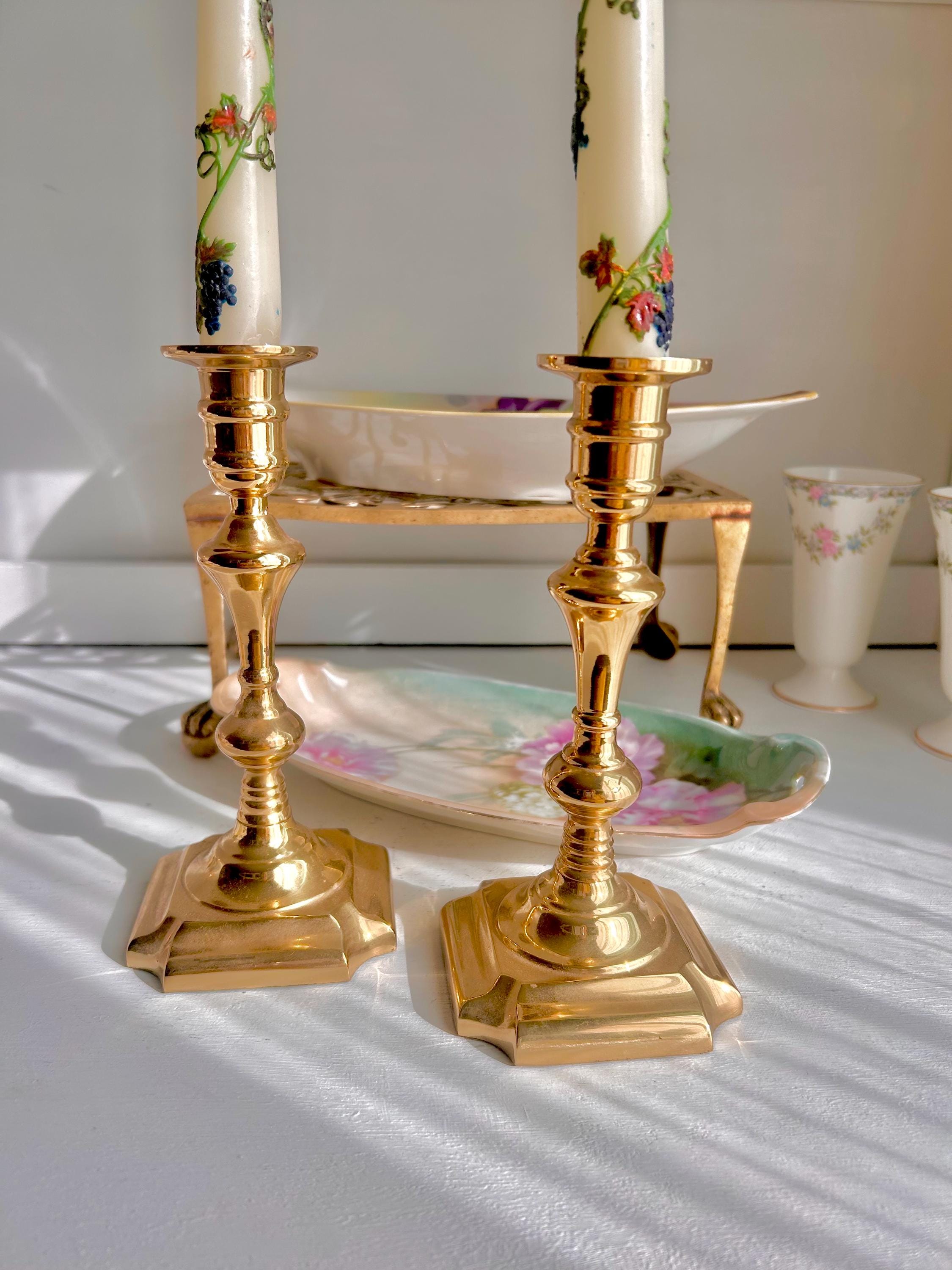 Vintage Solid Brass Candlestick Pair: Classical Taper Candle Holders