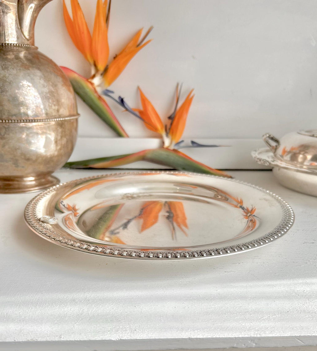 Vintage Wilcox Silver-Plated Platter: Brandon Hall Gadroon Rim, Hollywood Musketeers