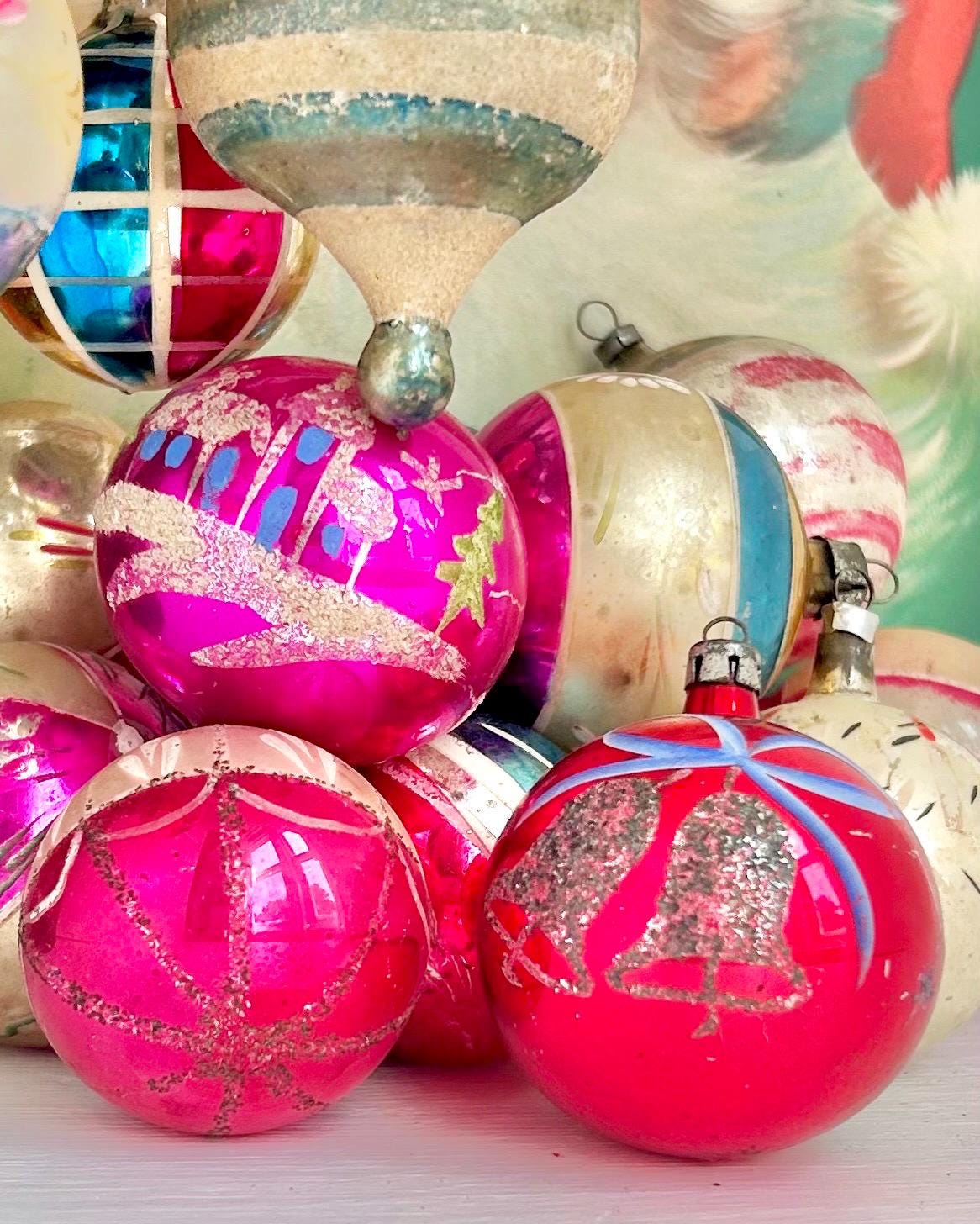 Vintage Hand-Painted Glass Christmas Ornament: European Xmas Tree Bulb
