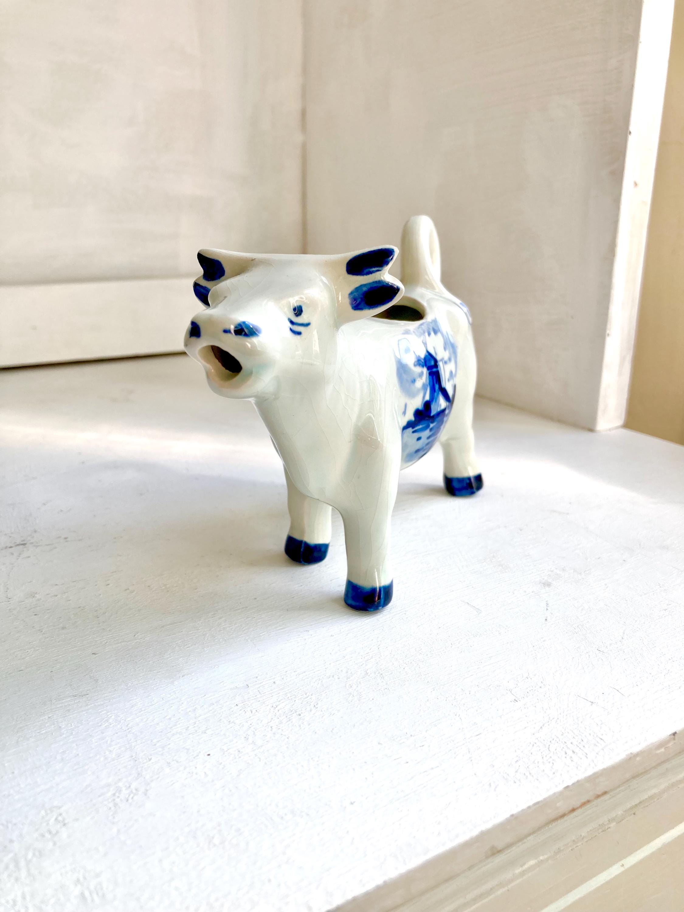 Vintage Delft Blue Ceramic Cow Creamer – Holland Windmill Design