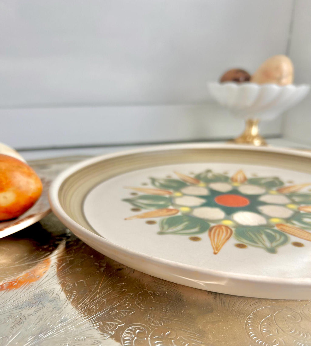 Vintage Denby-Langley Sherwood Dinner Plate: England Stoneware, Orange & Green