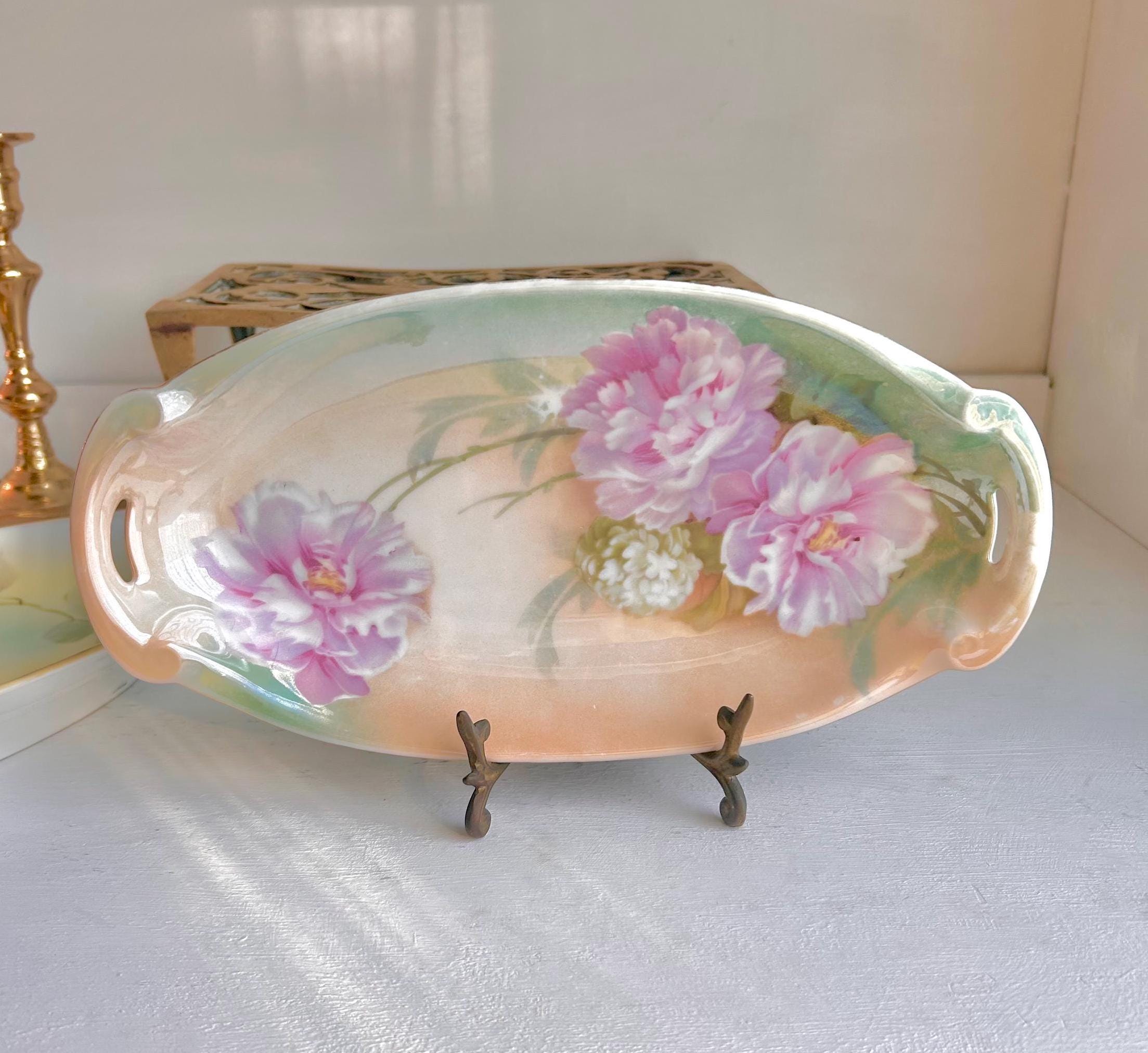 Vintage R.S. Germany Porcelain Serving Bowl: Hand-Painted Pink Roses