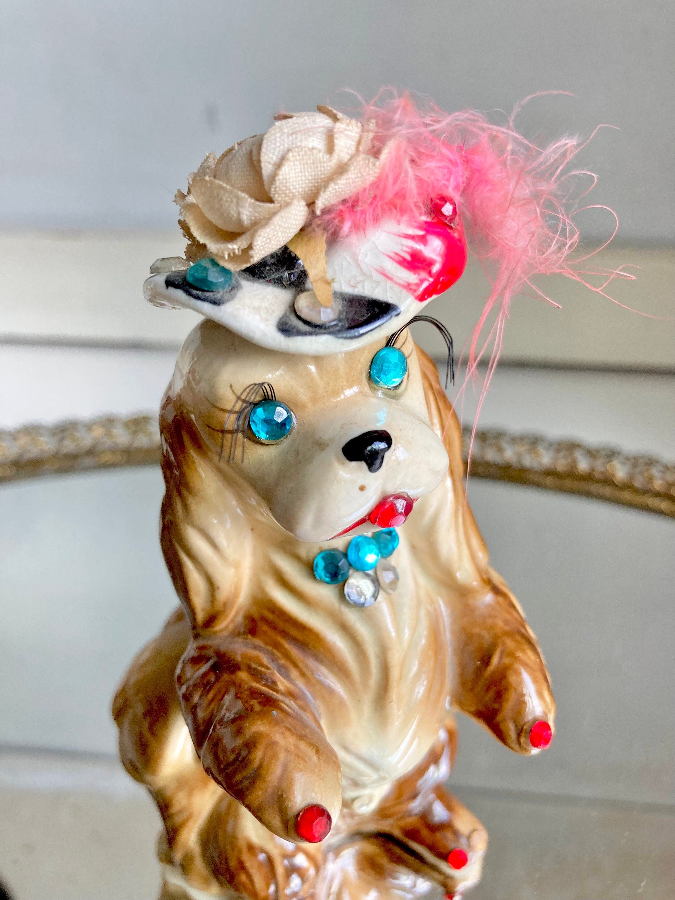 Midcentury Anthropomorphic Ceramic Dogs with applied Fur - Japan - Choose from 3