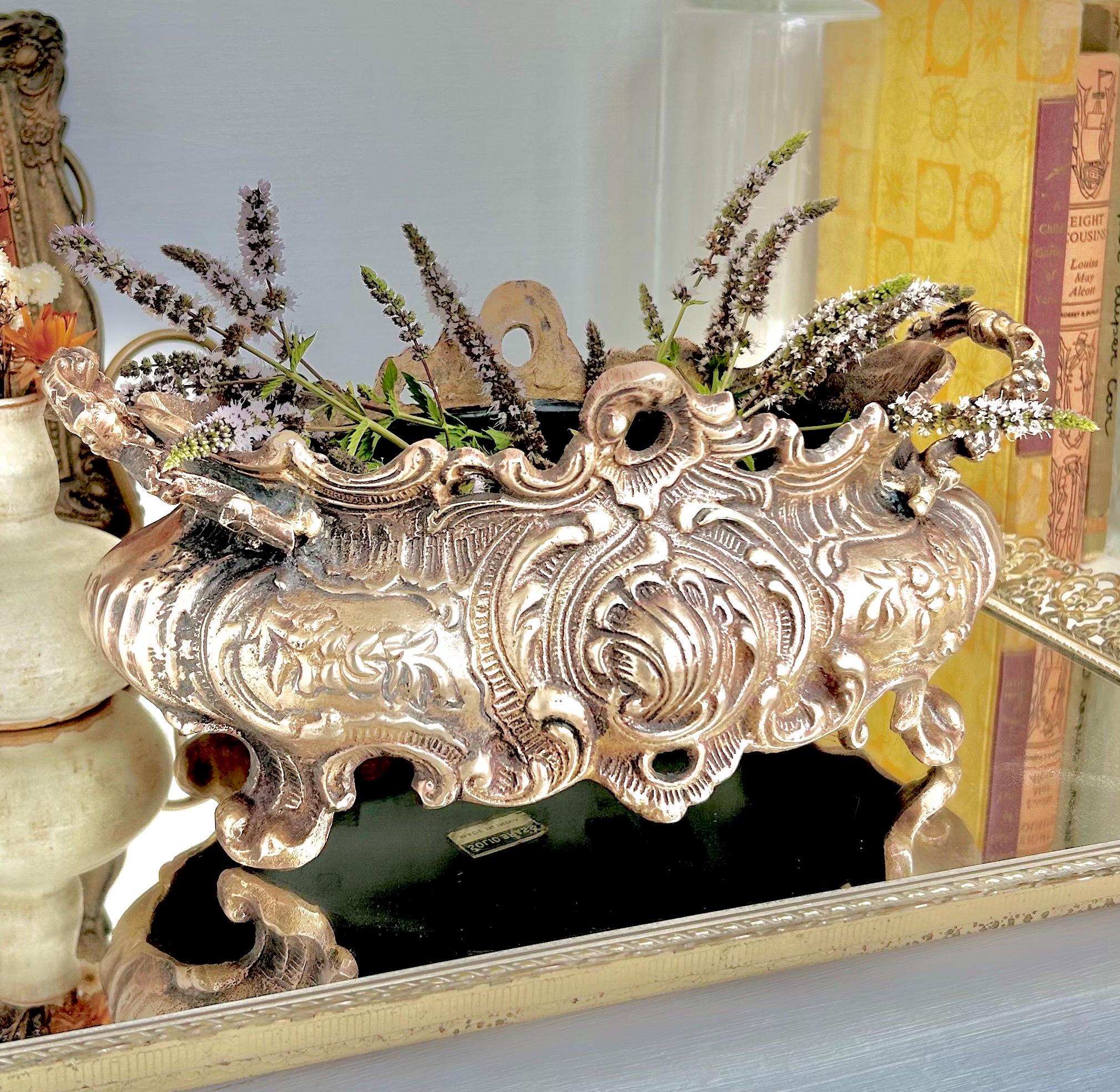 Vintage Solid Brass Jardinier: Neoclassical Footed Planter with Floral Motifs