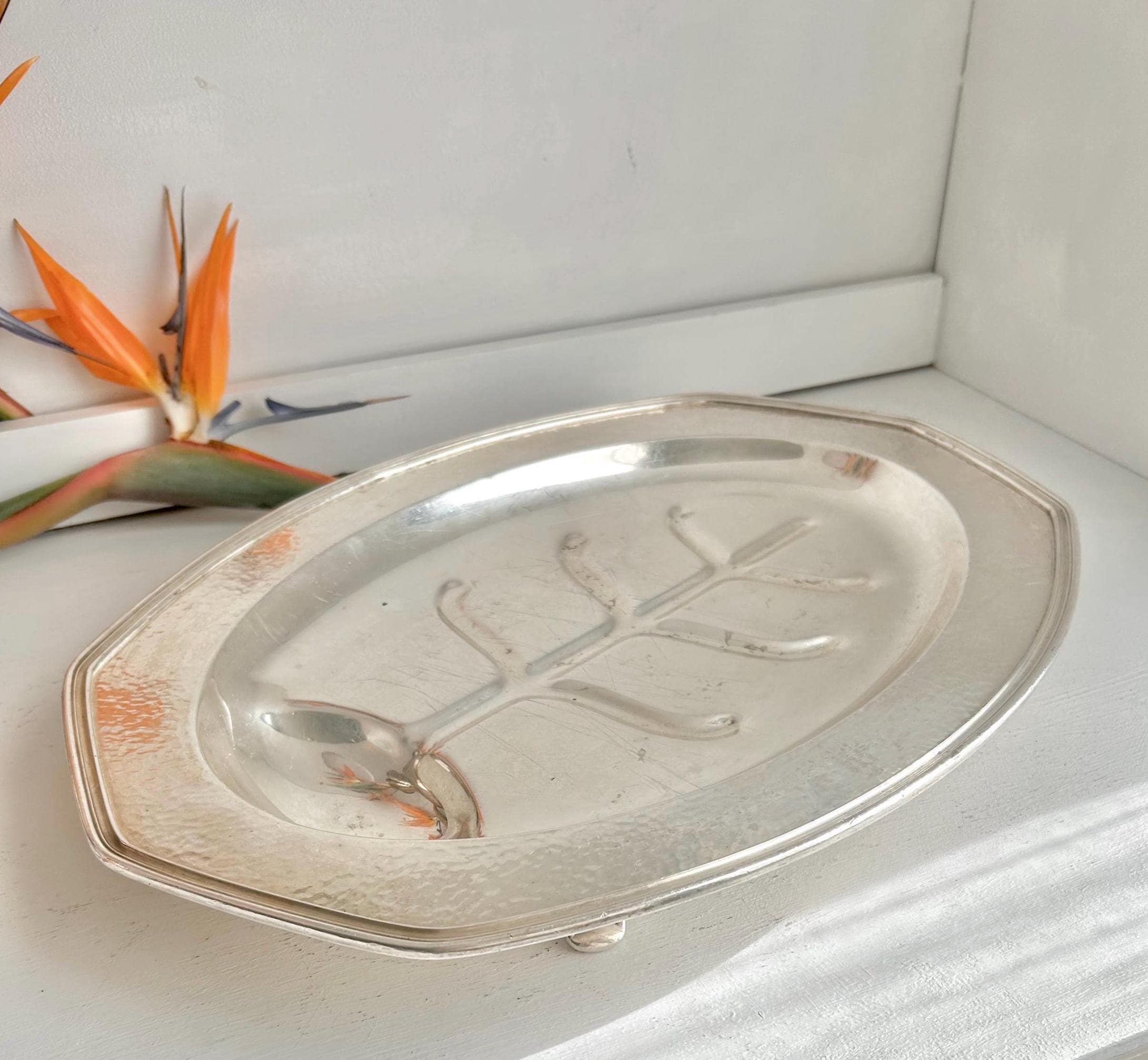 Vintage Silver-Plated Meat Platter – Hand Hammered Tree of Life Serving Tray