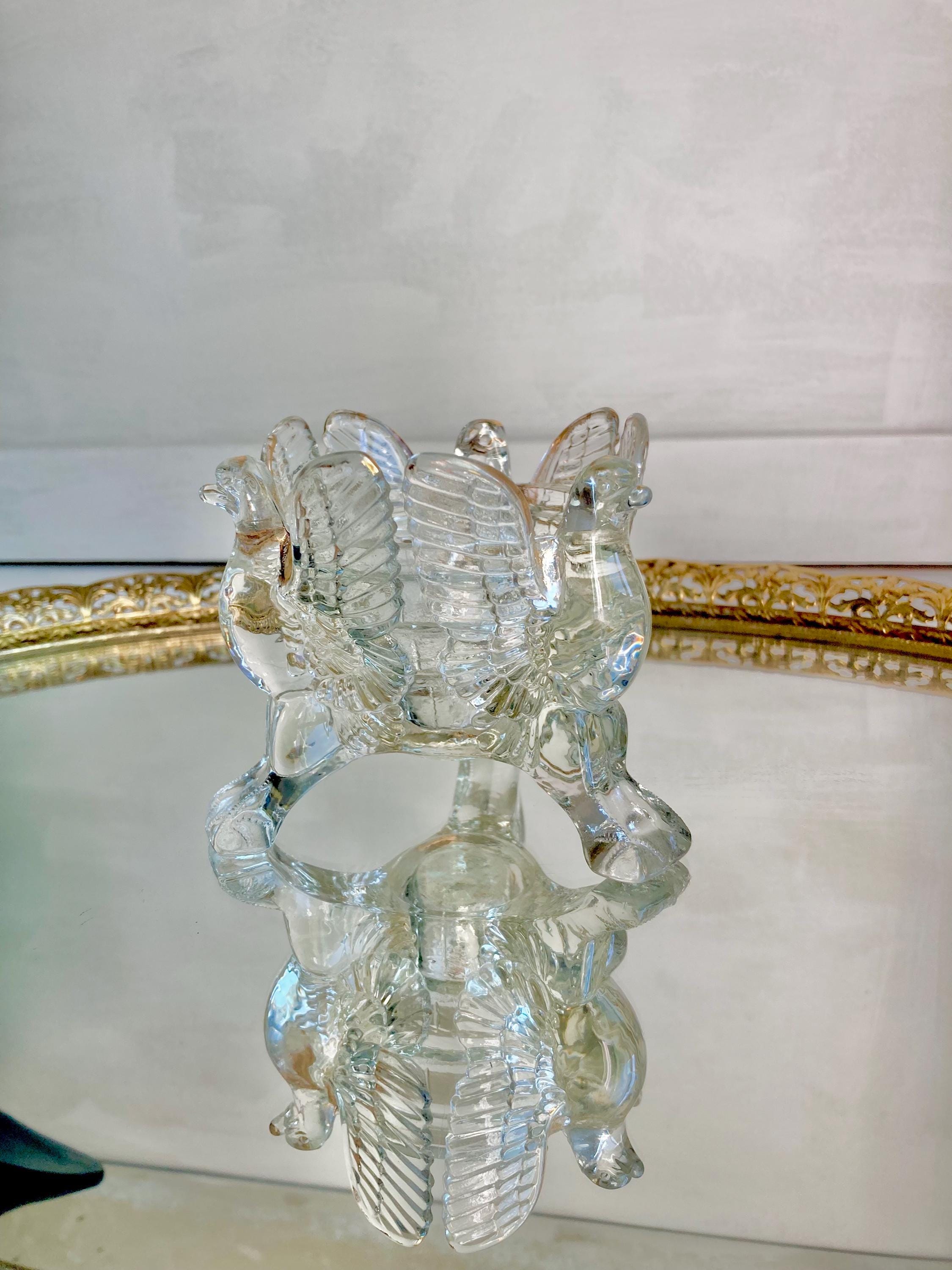 Vintage Jeanette Glass Three Eagles Candle Holder with Gold Trim