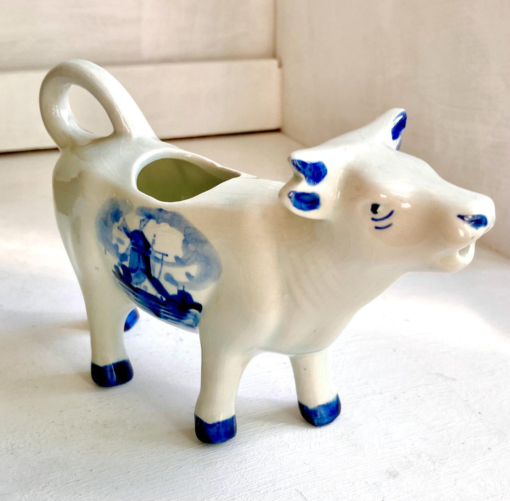 Vintage Delft Blue Ceramic Cow Creamer – Holland Windmill Design