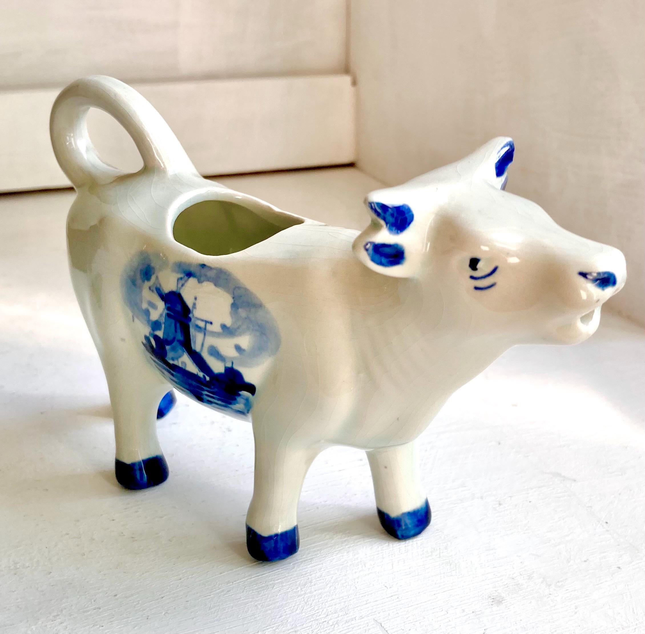 Vintage Delft Blue Ceramic Cow Creamer – Holland Windmill Design