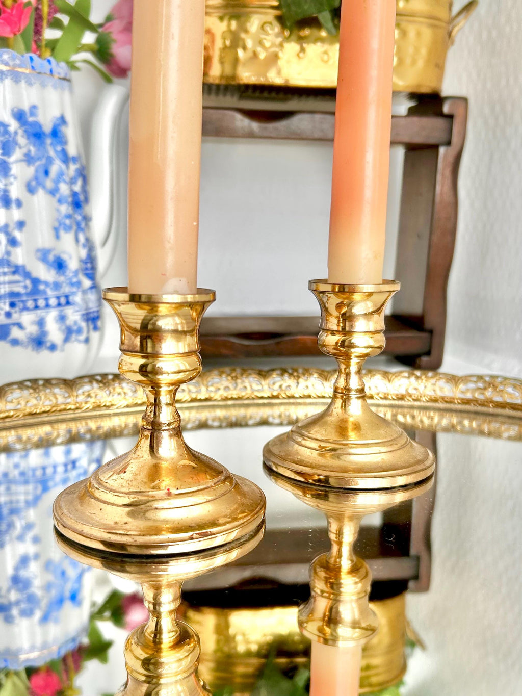 Vintage solid Brass Candlestick Pair - Two Handsome Classical Brass Taper Candle Holders
