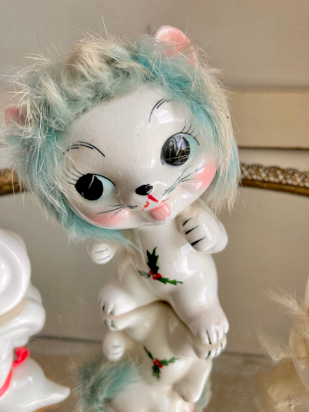 Midcentury Anthropomorphic Ceramic Cats Hand Painted with applied Fur - Japan - Choose from 3
