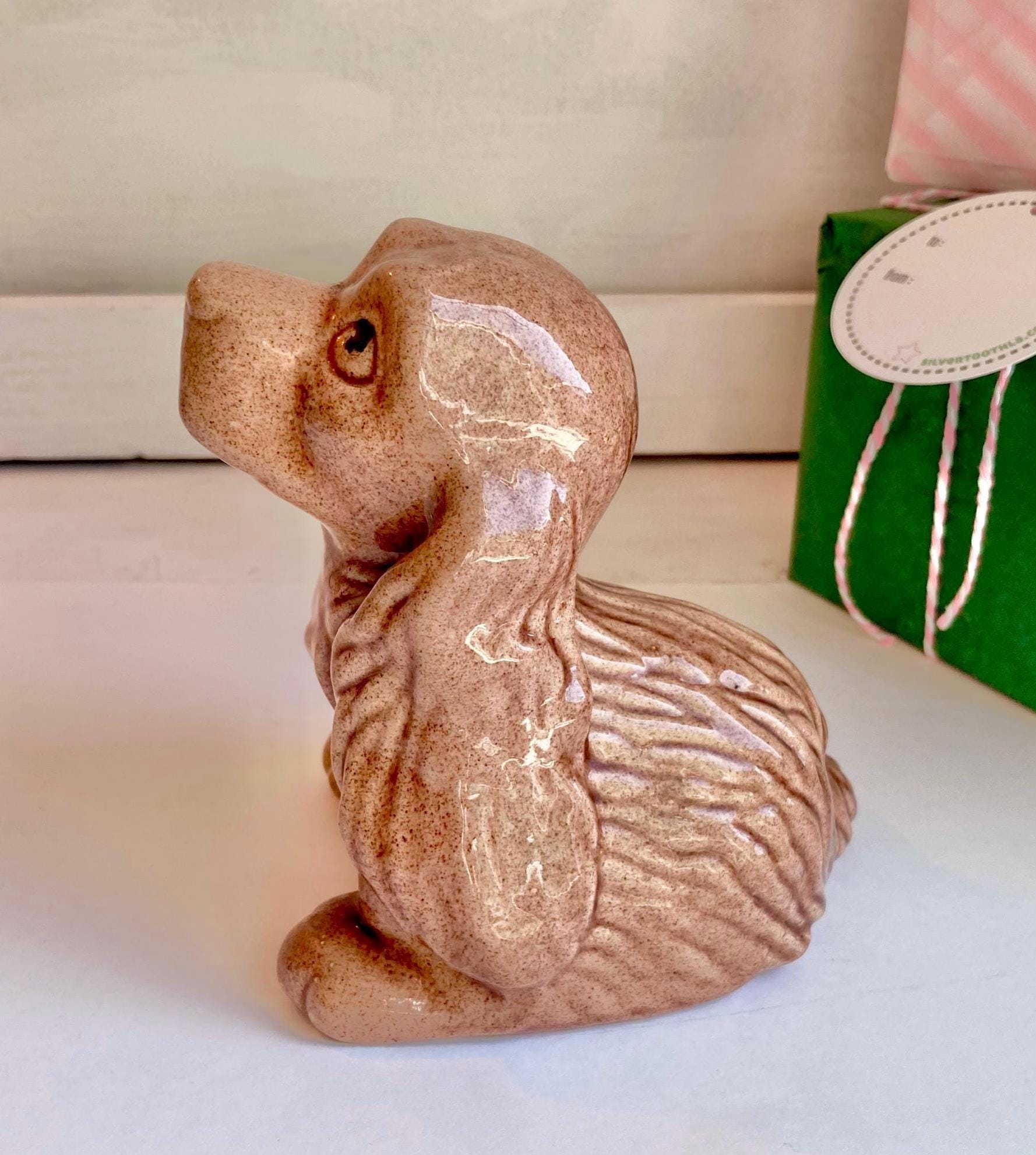 Vintage Spaniel Dog Figurine - Large Hand Painted Seated Ceramic Cocker Spaniel