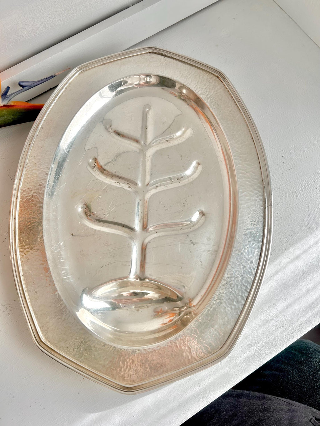 Vintage Silver-Plated Meat Platter – Hand Hammered Tree of Life Serving Tray