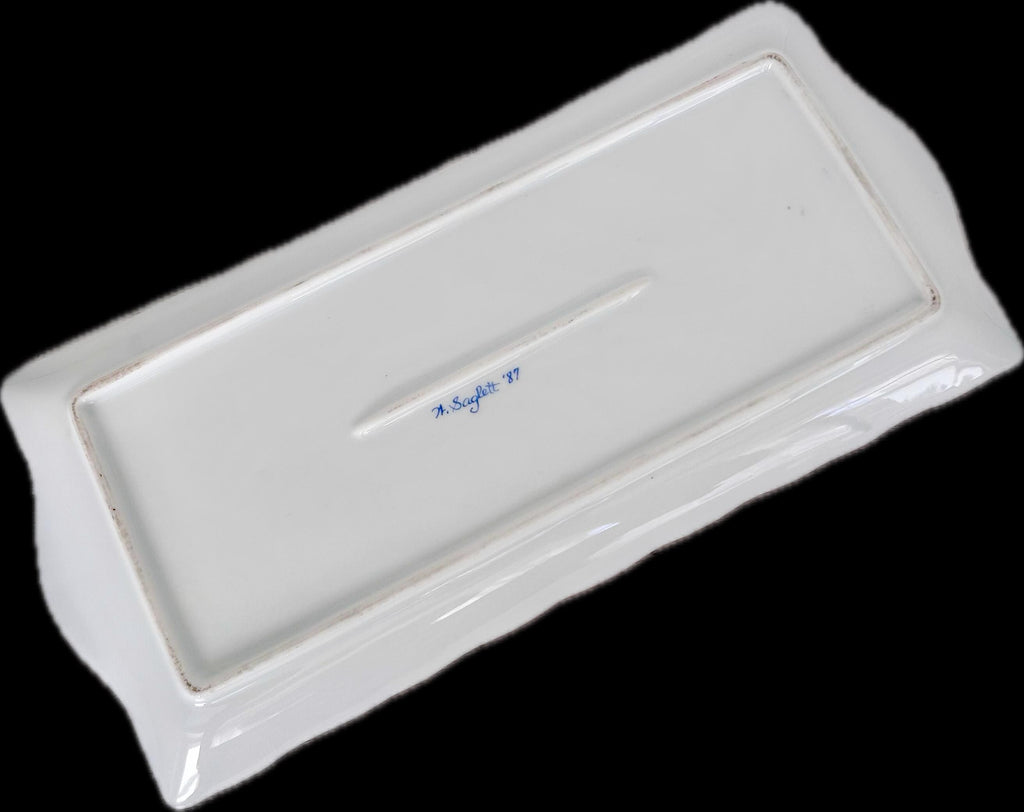 Vintage Hand-painted Porcelain Rectangular Tray with Forget-me-nots