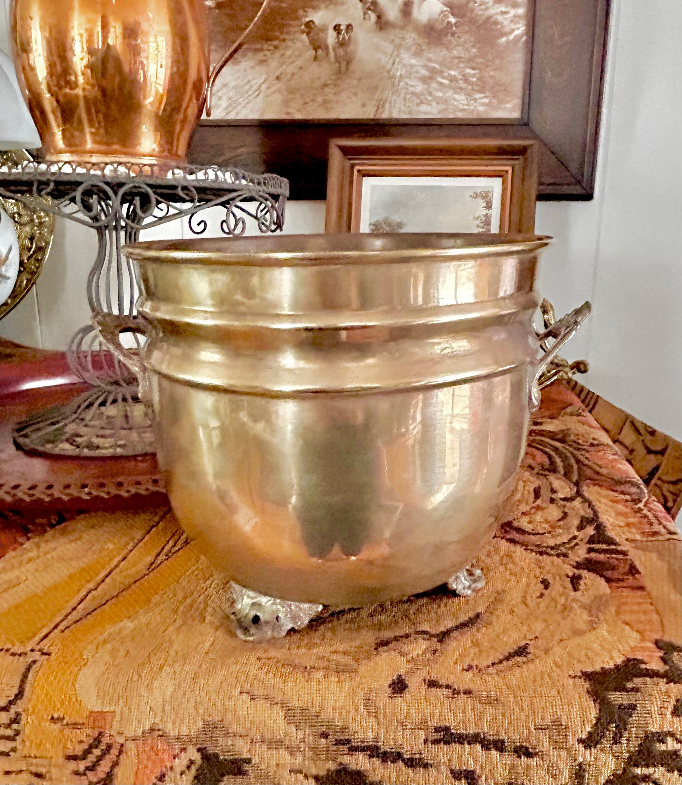 Vintage Solid Brass Footed Cachepot