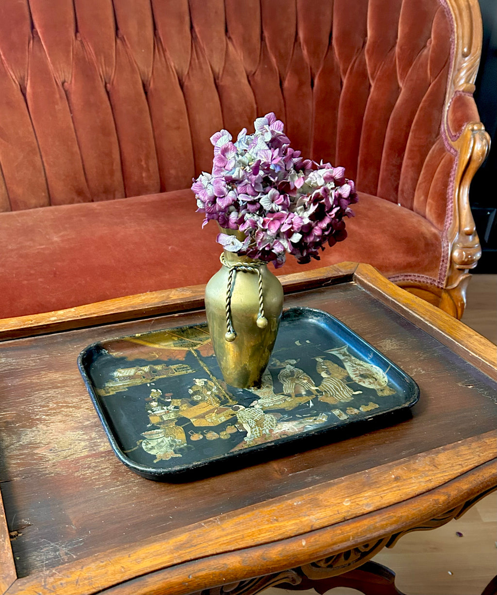 Antique 19th Century English Papier Mache Tray Chinoiserie Motif