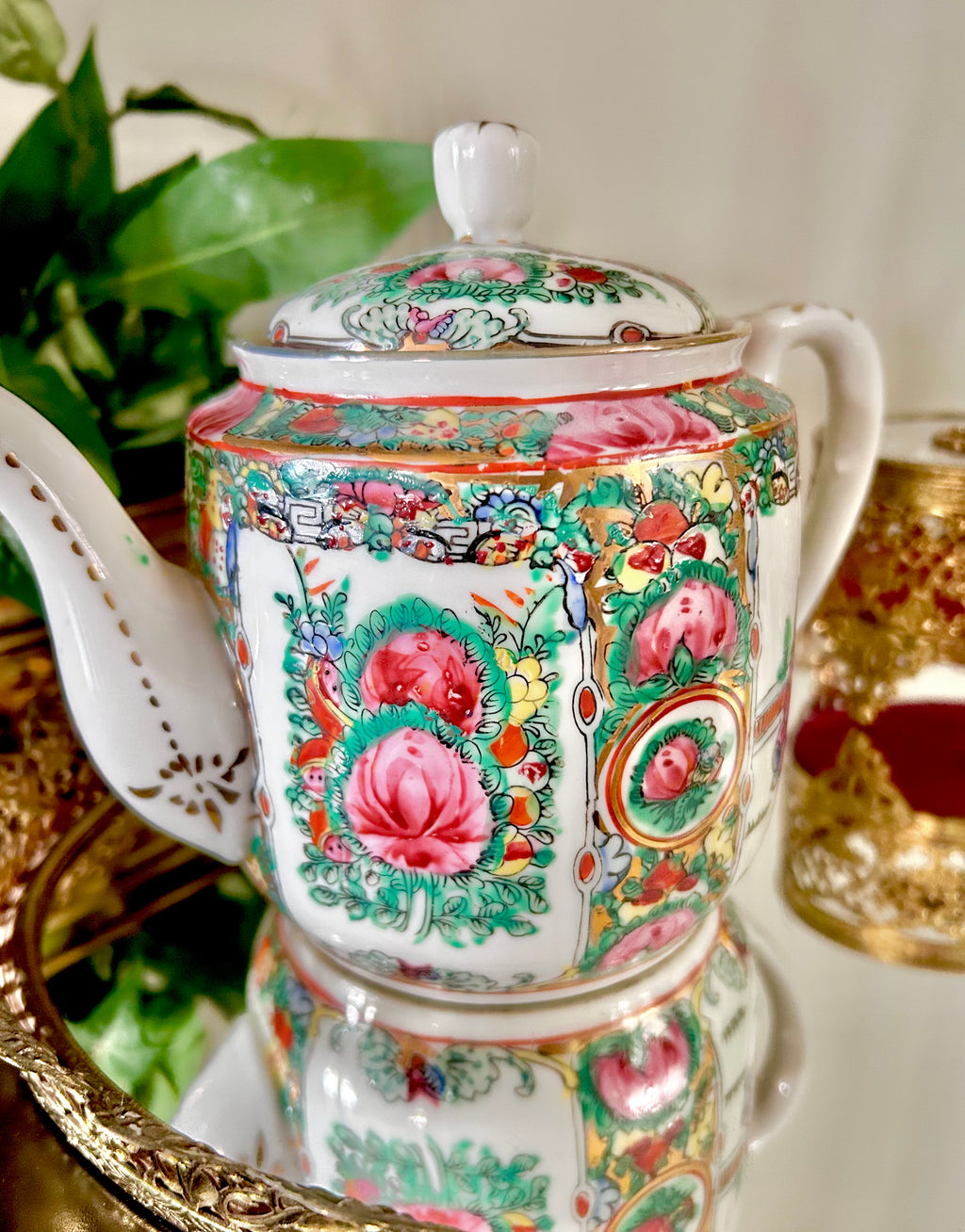 Vintage Rose Medallion Teapot