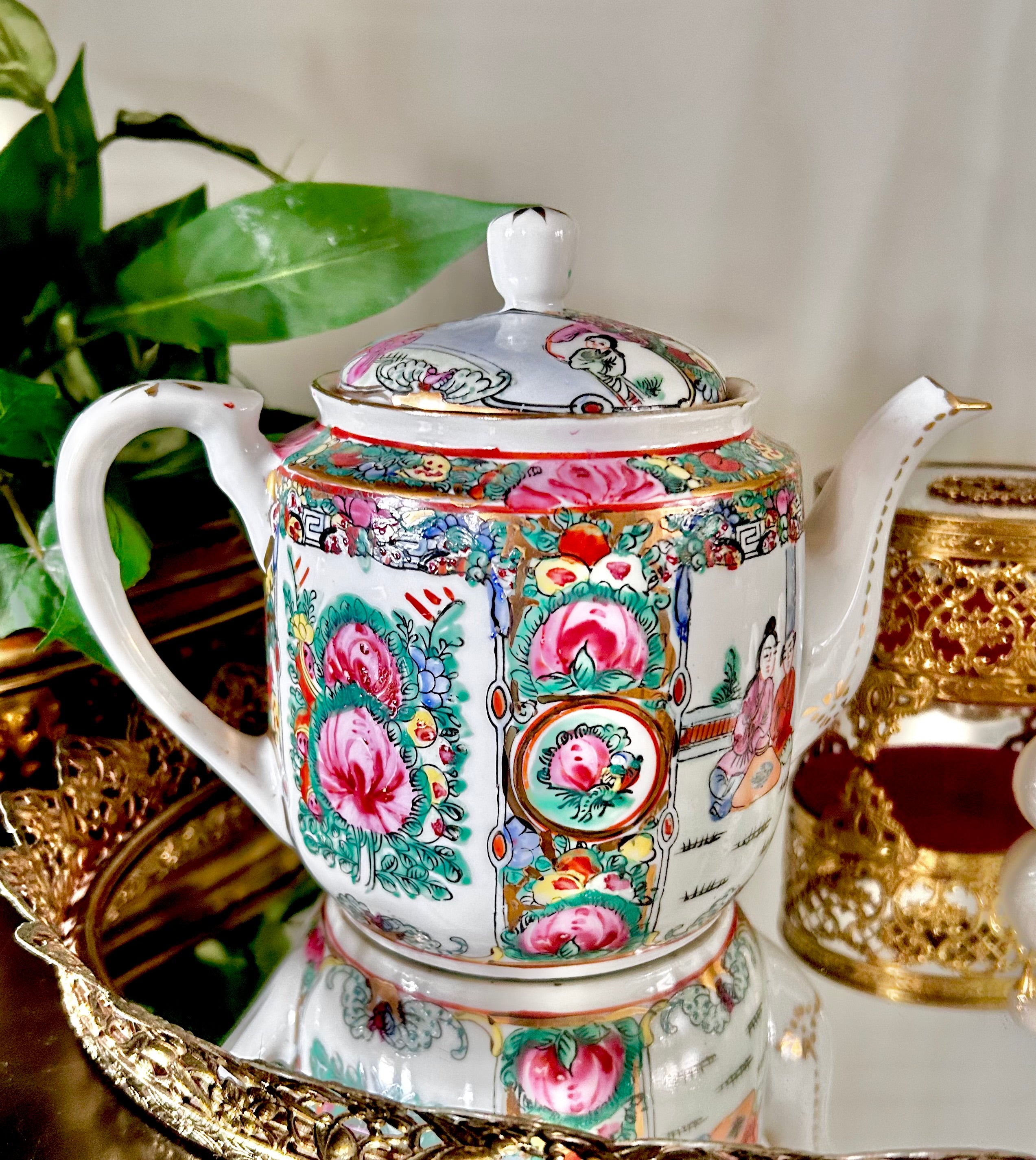 Vintage Rose Medallion Teapot