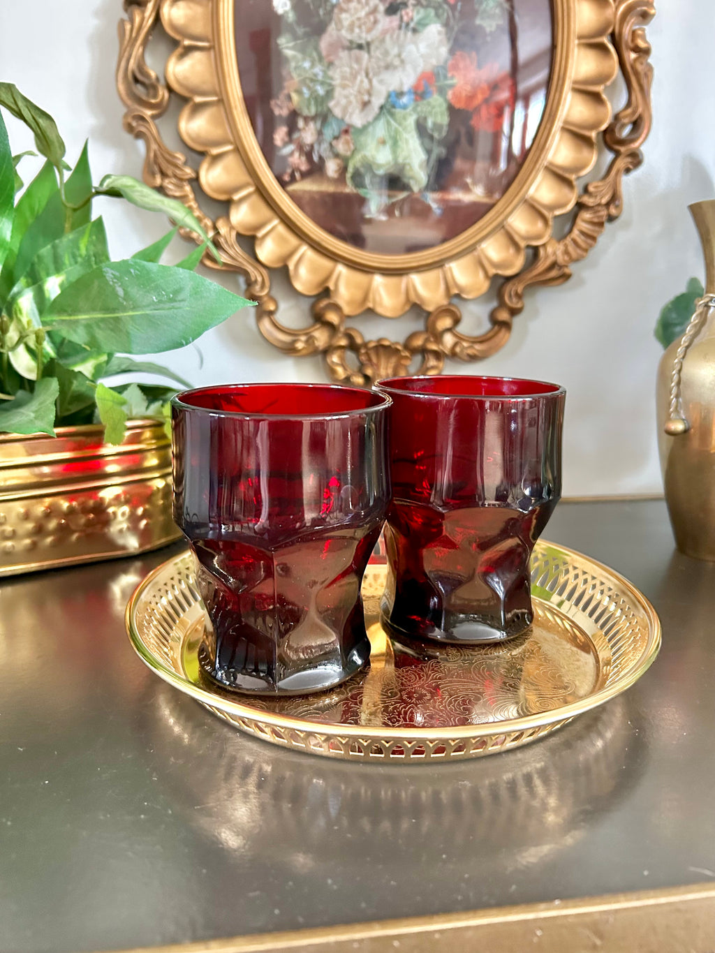 Pair of Vintage Anchor Hocking Ruby Red Tumblers