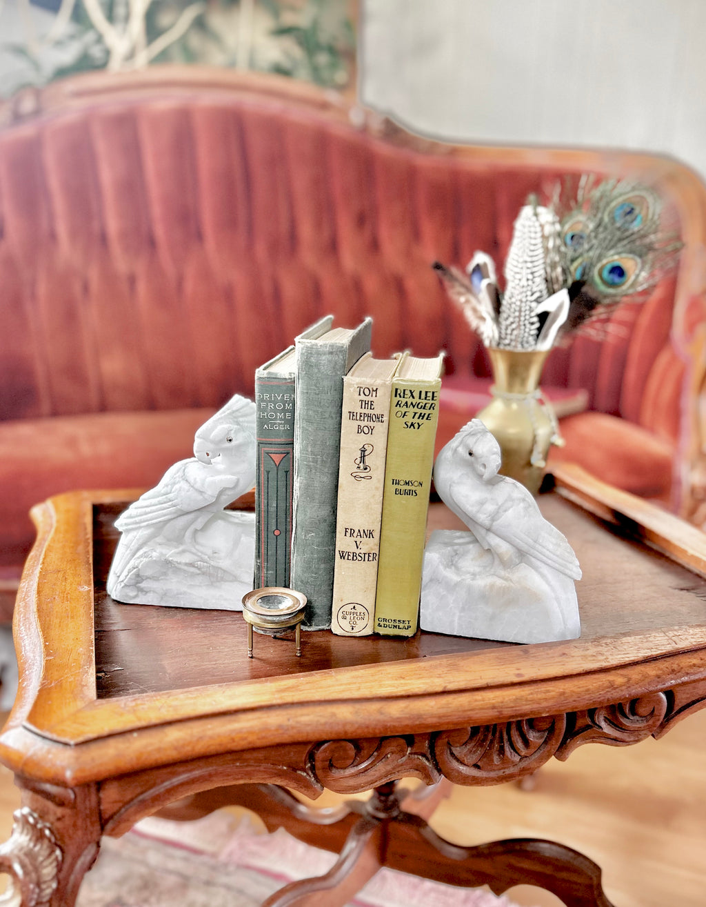 Vintage Hand-carved Natural Stone Bird Bookends - Vintage Worn