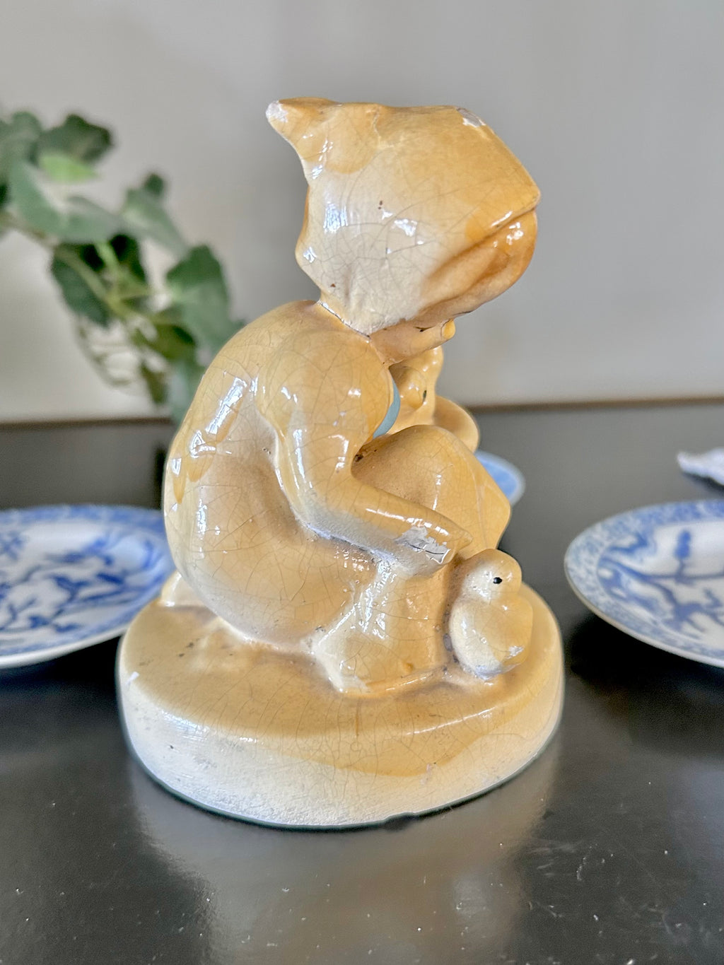 Vintage Chalkware Statuette Girl and Chicks