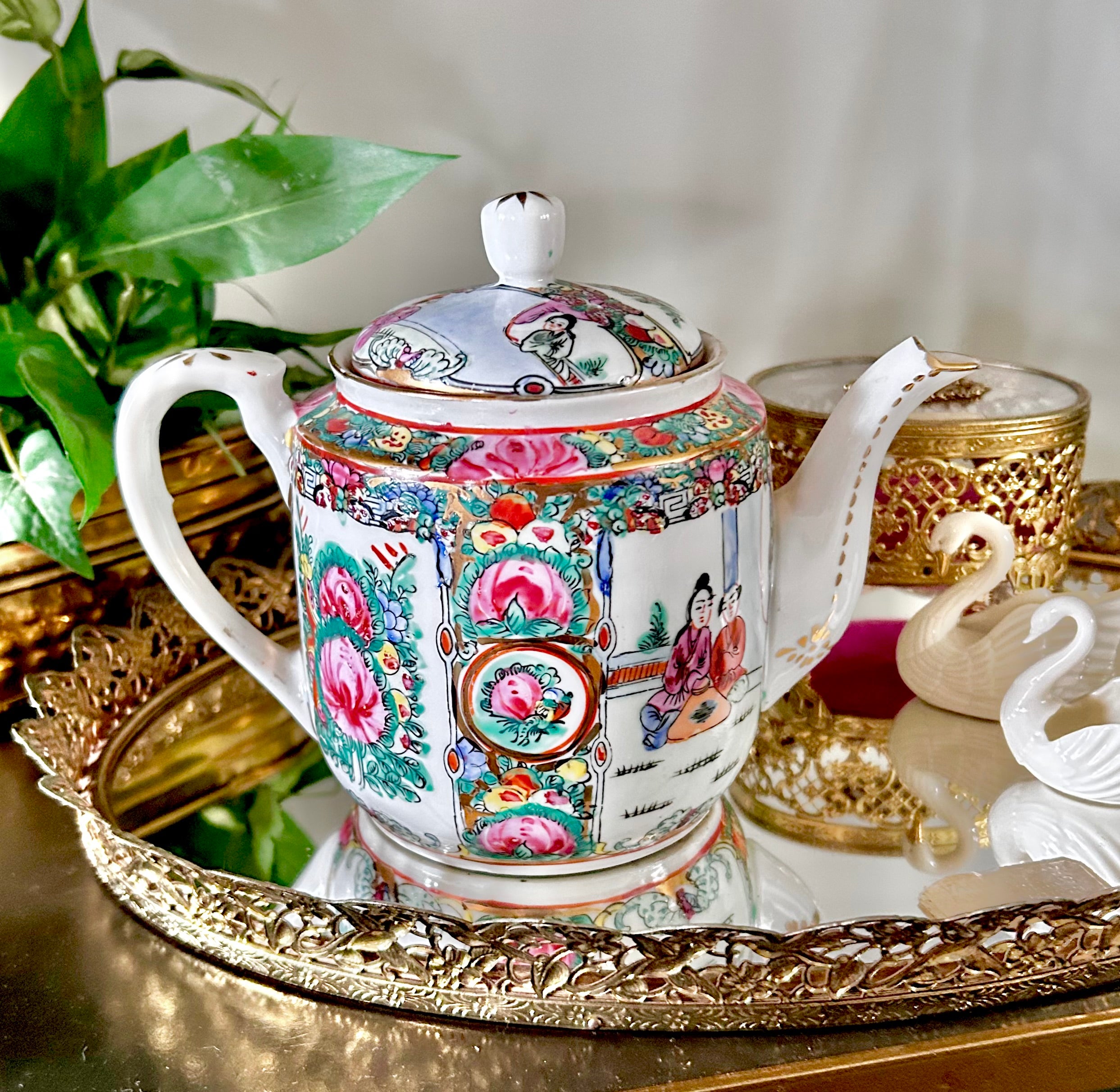 Vintage Rose Medallion Teapot