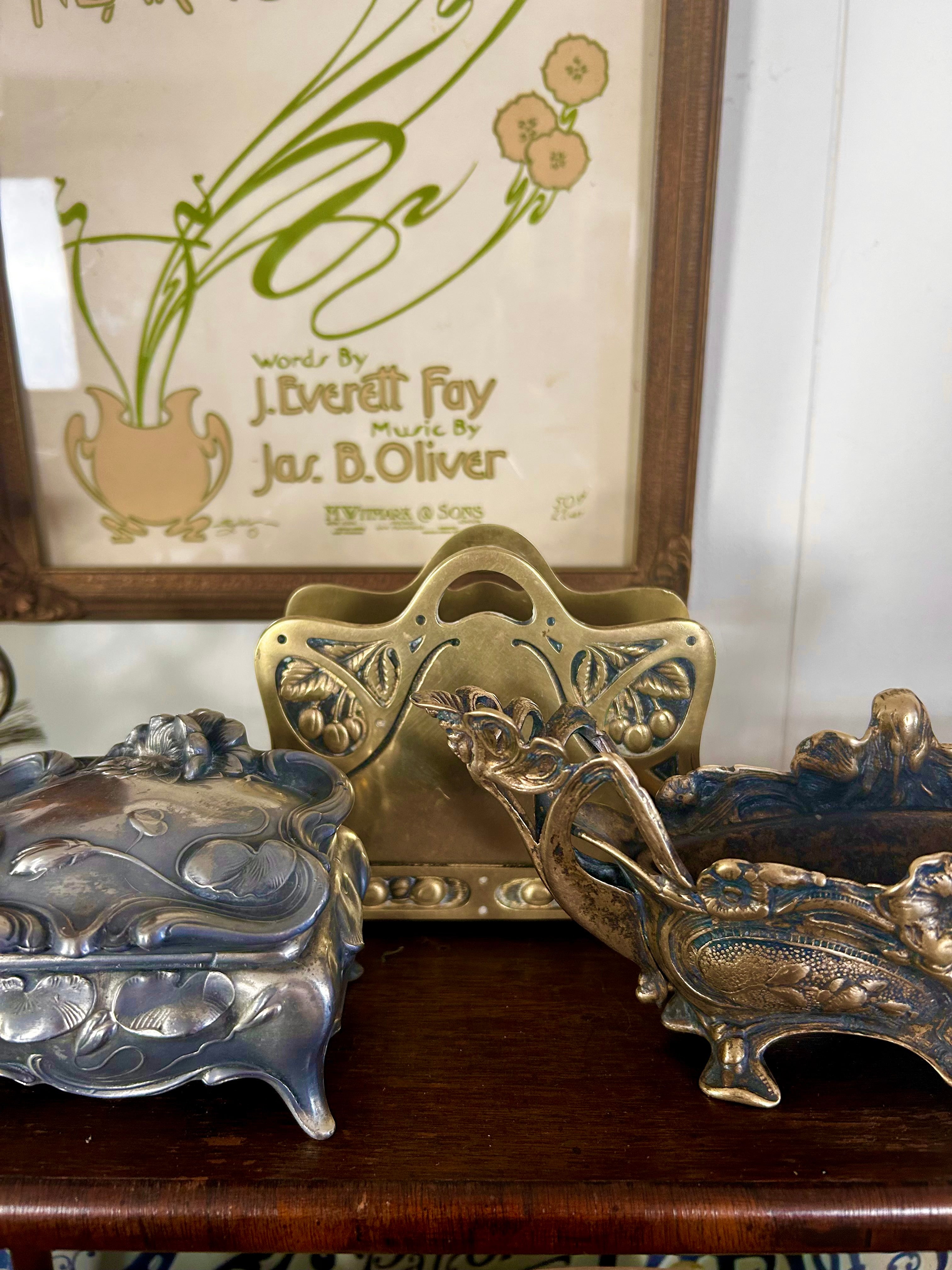 Antique Metal Art Nouveau Trinket Box WB Mfg Co