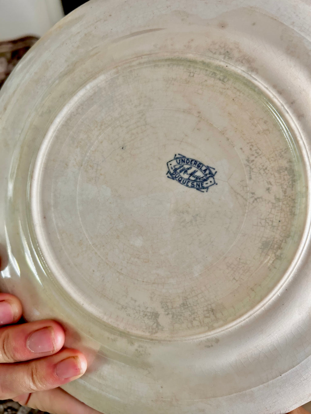 Antique Stained Worn Ironstone Transferware Dishes
