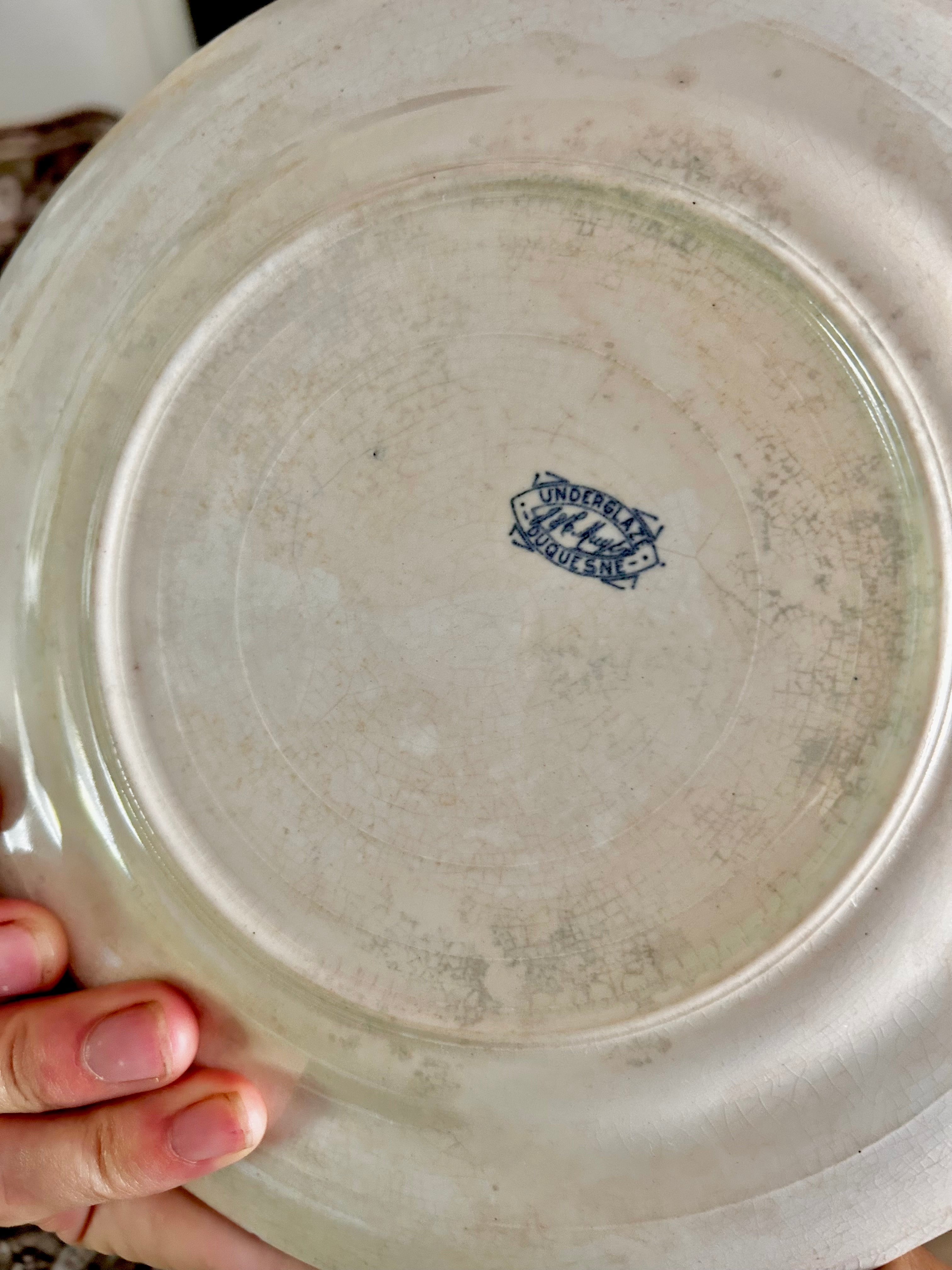 Antique Stained Worn Ironstone Transferware Dishes