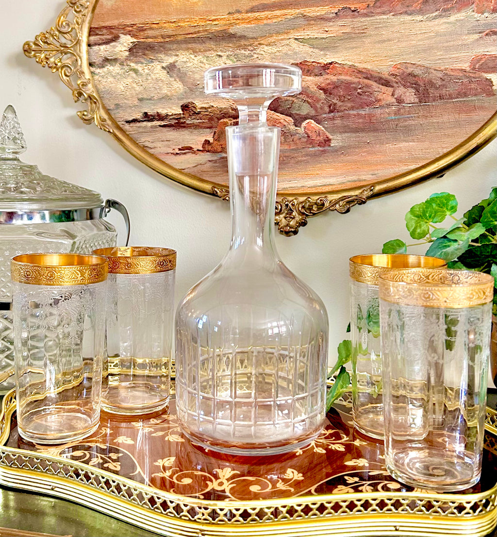Vintage MCM Cut Crystal Glass Decanter