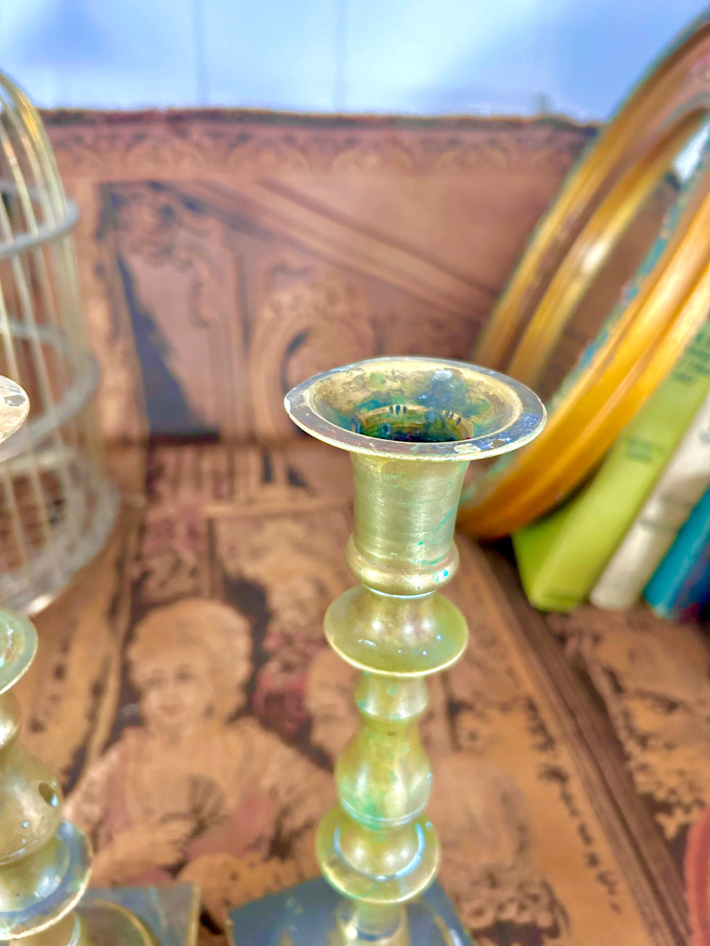 Vintage-Worn Brass Candlestick Holders