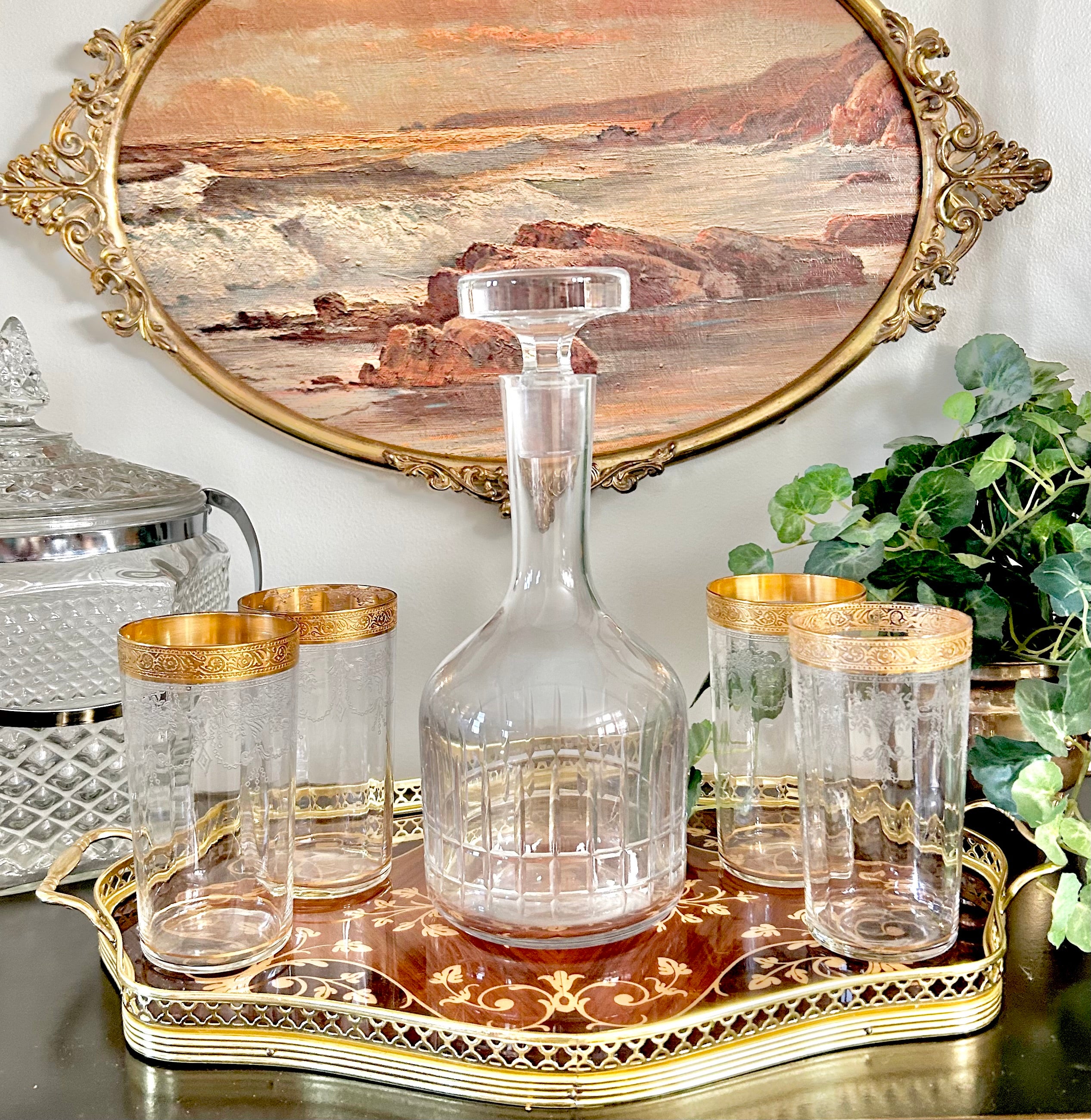 Vintage MCM Cut Crystal Glass Decanter