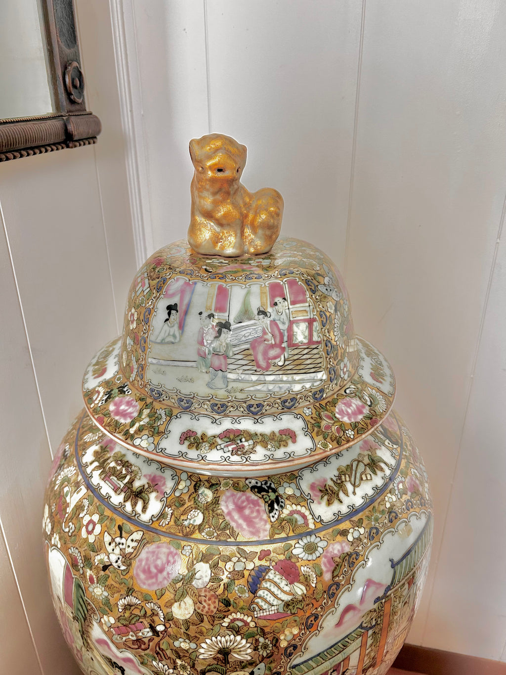 Antique Huge Sized Famille Rose (Medallion) Floor Ginger Jar Vase - flawless