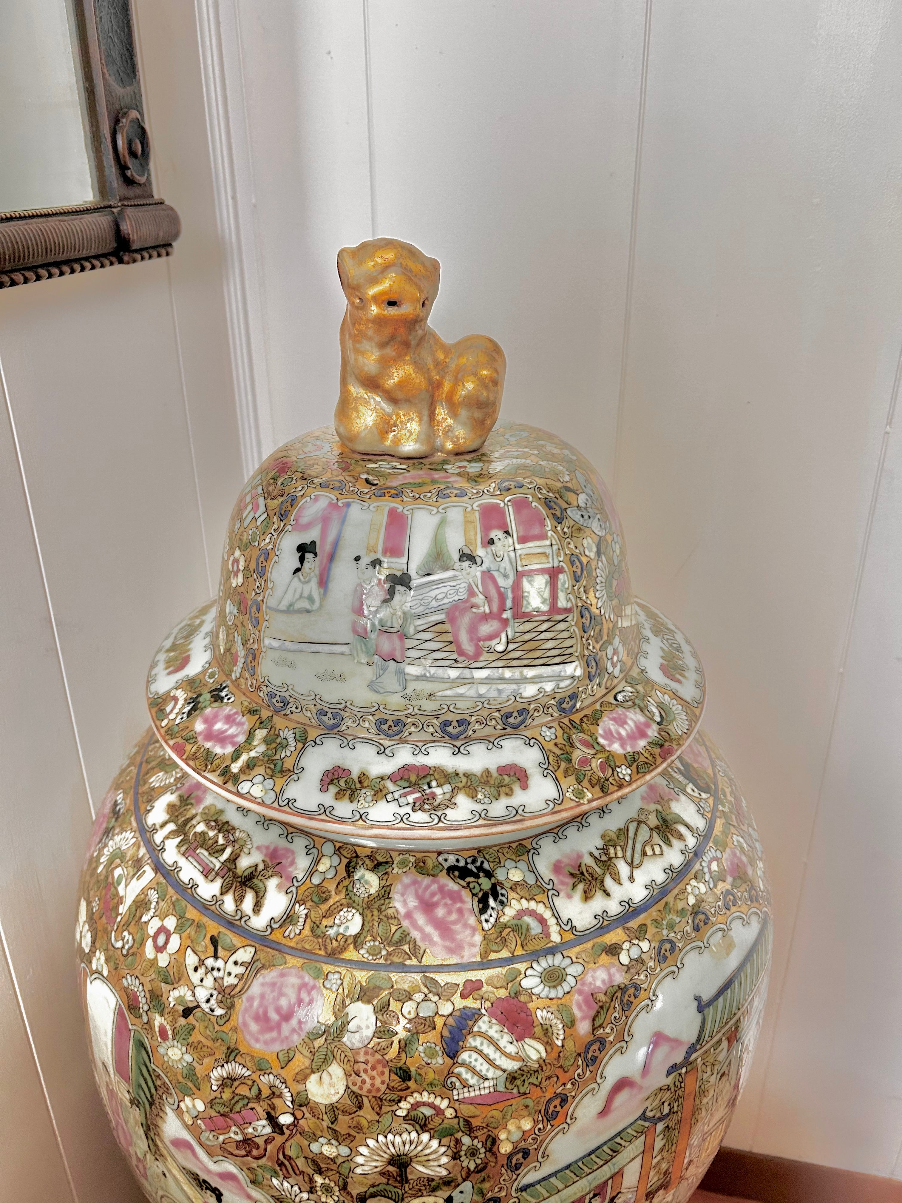 Antique Huge Sized Famille Rose (Medallion) Floor Ginger Jar Vase - flawless
