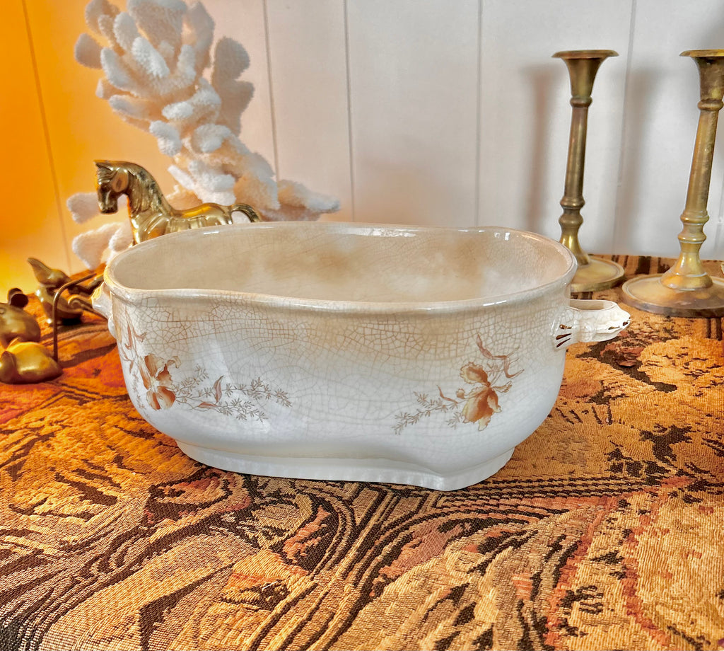 Antique Johnson Bros England Semi Porcelain Stained Ironstone Large Casserole Dish