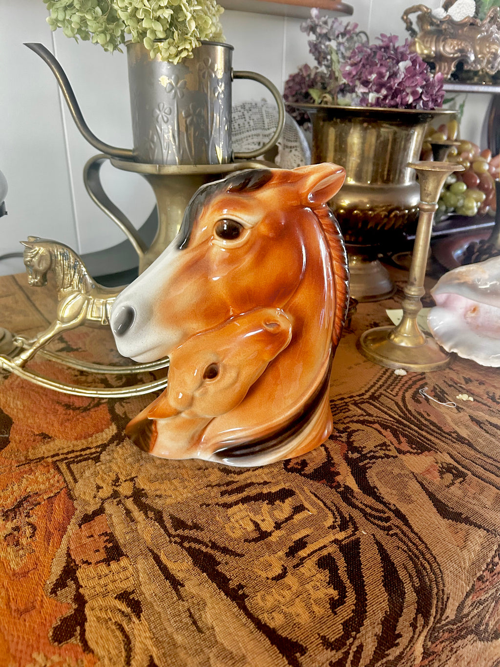 Vintage Royal Copley Ceramic Horse and Foal Vase