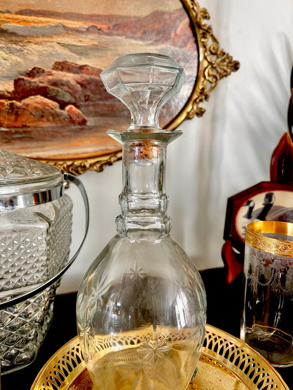 Vintage Glass Decanter Star Pattern H. Walker